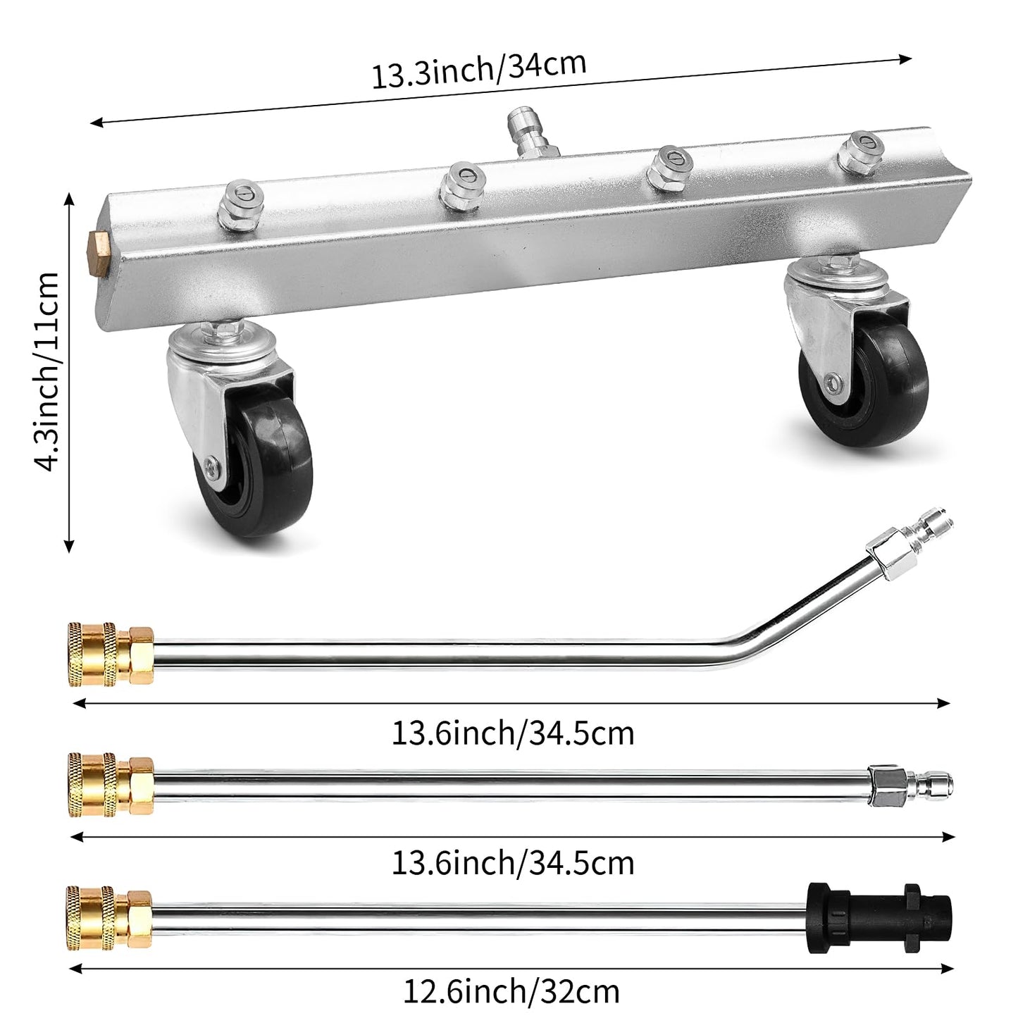 Pressure Washer Undercarriage Cleaner, 13 inch Car Underbody Washer Under Car Power Washer with 5 Quick Connect Nozzles, Swivel Wheel & 2 Extension Wand, 4000 PSI(Silver)