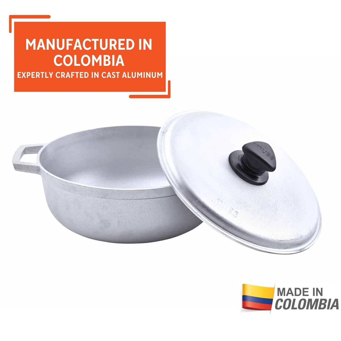 IMUSA Traditional Cauldron Caldero Made in Colombia with Lid, 4.8 Quart, Silver