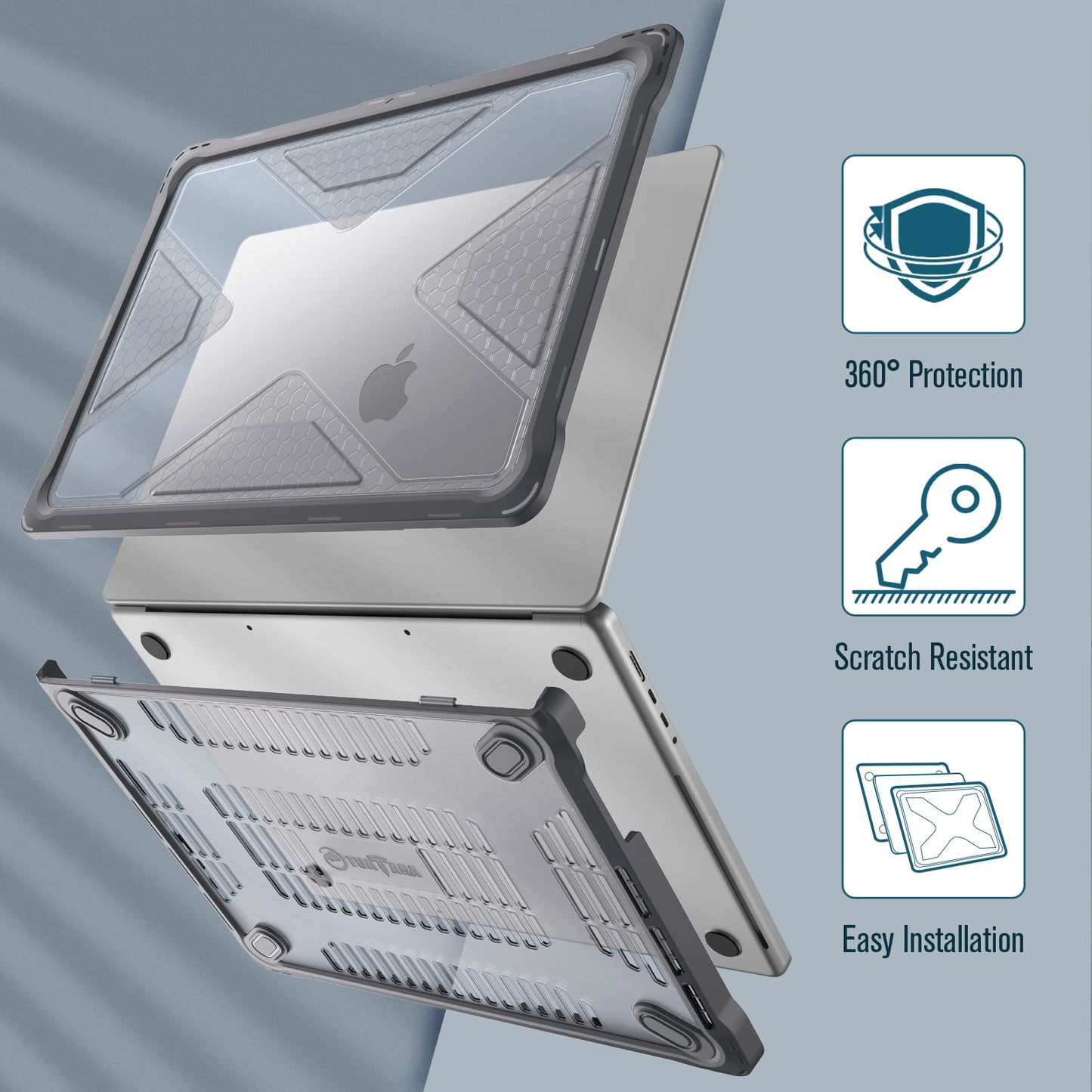 Fintie Case for MacBook Pro 16 Inch Case 2026-2021 A3403 A3186 A2991 A2780 A2485 - Heavy Duty Rugged Hard Shell Cover with TPU Bumper for MacBook Pro 16" M5/M4/M3/M2/M1 Pro/Max Chip, Gray