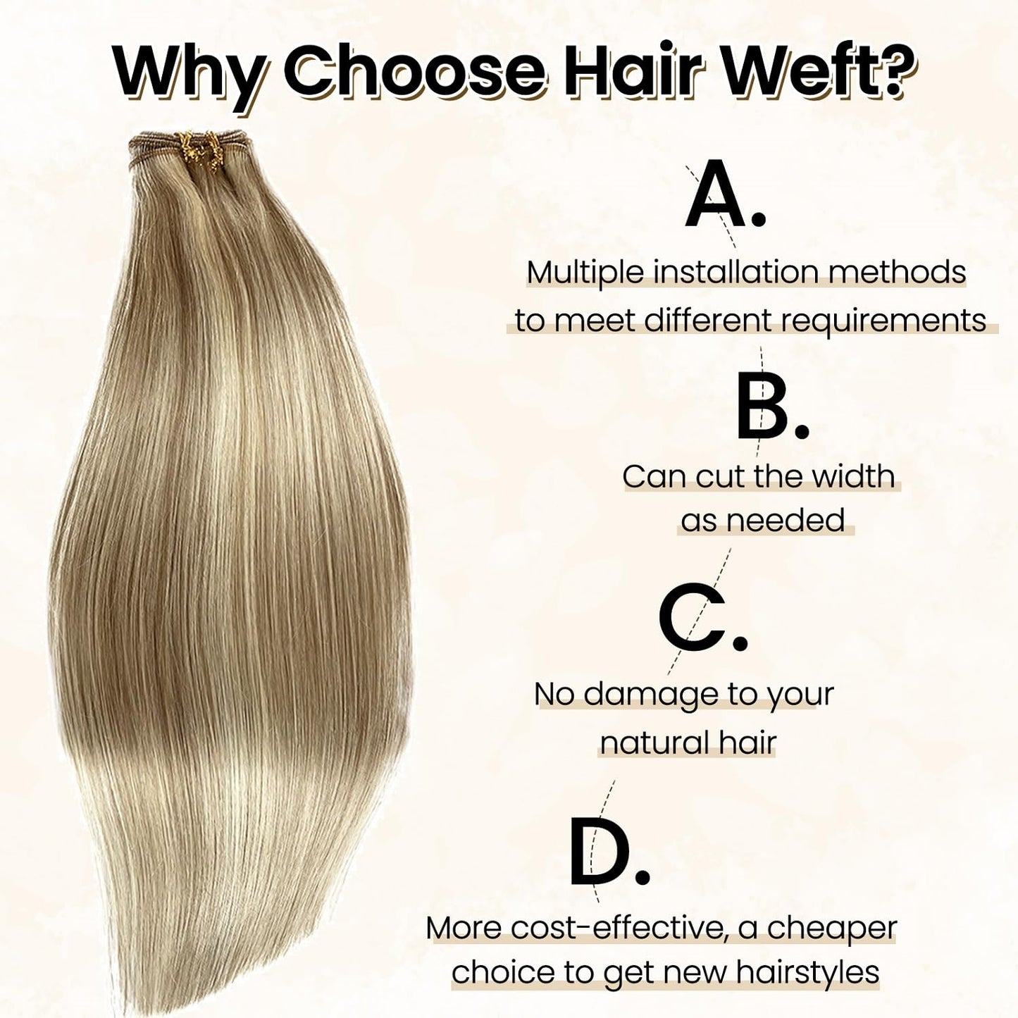 Sew in Weft Hair Extensions Real Human Hair 20 Inch 100G Ash Blonde with Platinum Blonde Highlights Weave Bundles for White Women Color #18/60 Hand Tied Weft Sew in Remy Wefts Extension
