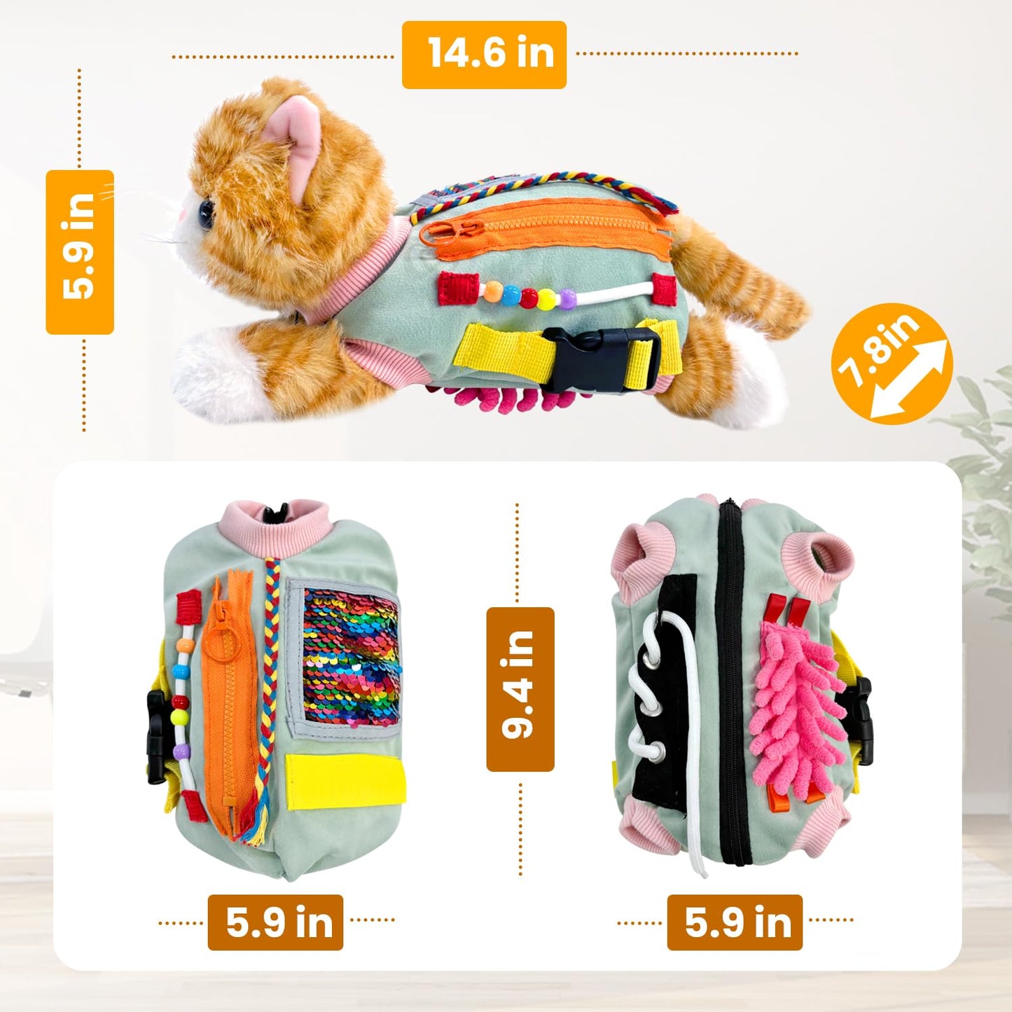 Fidget Muff Cat for Elderly | Dementia Alzheimer’s Therapy Activity Fidget Blanket for Adults with Stuffed Cat Fidget Anxiety Relief Solutions Memory Loss | Fidget Blanket for Alzheimer's Activities