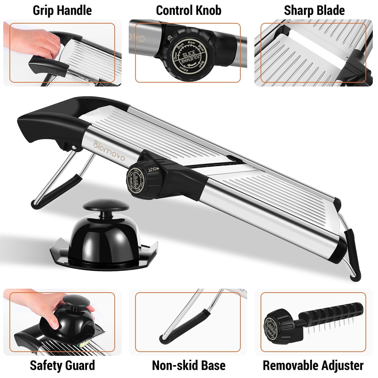 Blamovo Mandoline Slicer for Kitchen, Mandolin Vegetable Slicer Julienne with Knob Control, Adjustable Thickness (Safety Gloves Included)