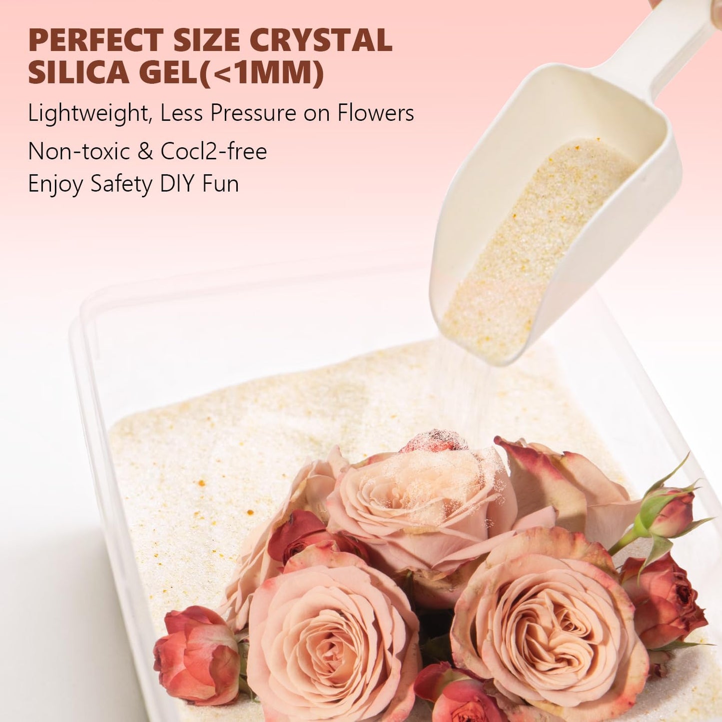 LinsKind Flower Drying Silica Gel Crystals with Container Brush, 5LBS Silica Gel Flower Drying Fine Crystals, Color Indicating Flower Drying Wedding Bouquet Flower Preservation Kit for Resin Mold