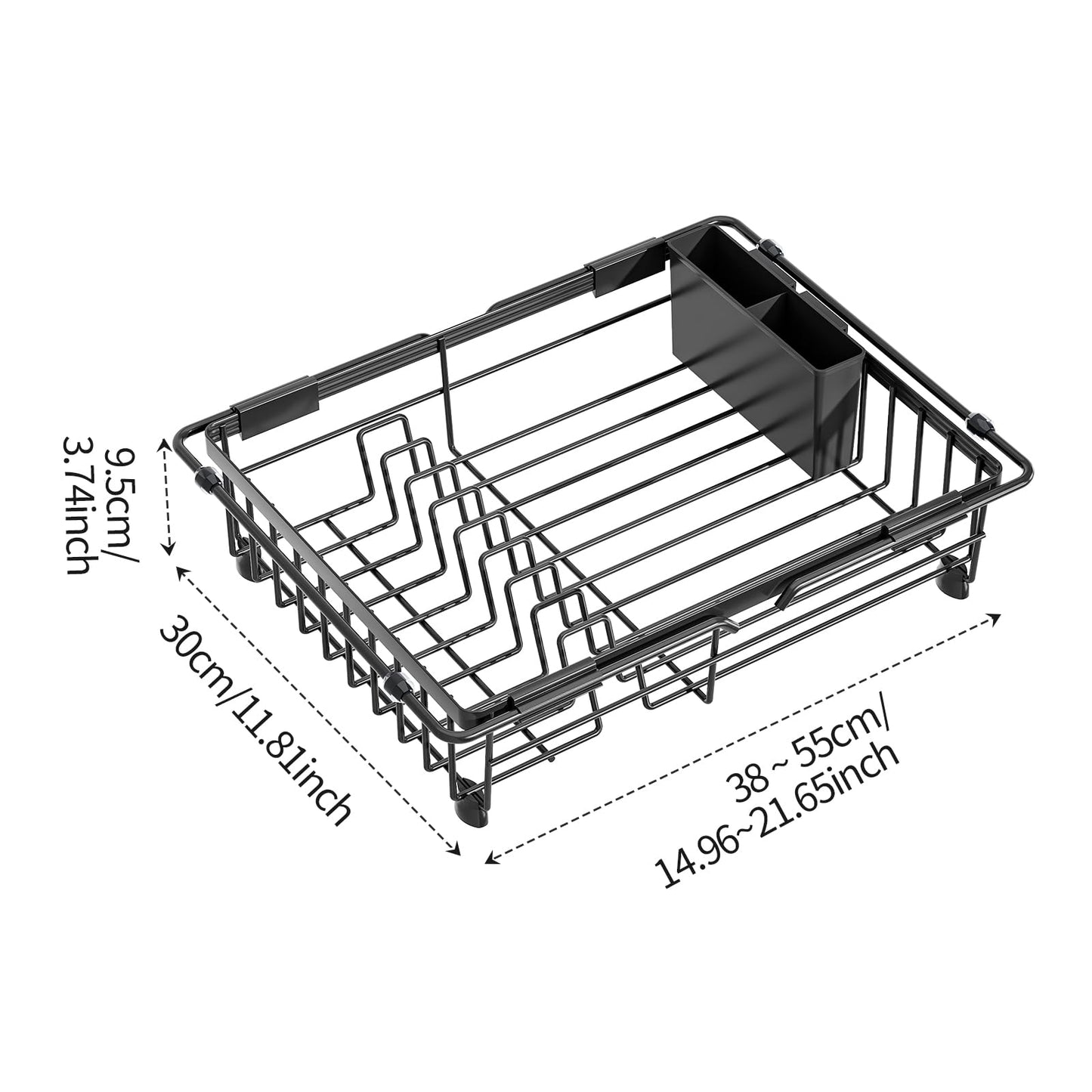 Expandable in Sink Dish Drying Rack - Adjustable Capacity Over The Sink Dish Drainer Drying Rack with Utensil Holder for Kitchen Counter, Drying Rack for Small Space,14.37“-21.06”L x 11.81“W x 3.74”D