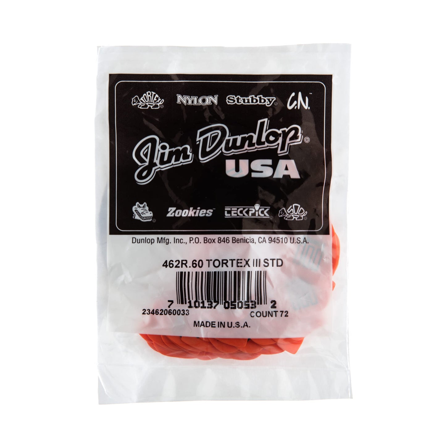 Dunlop 462R60 .60mm Tortex T3 Sharp Tip Guitar Picks, 72-Pack