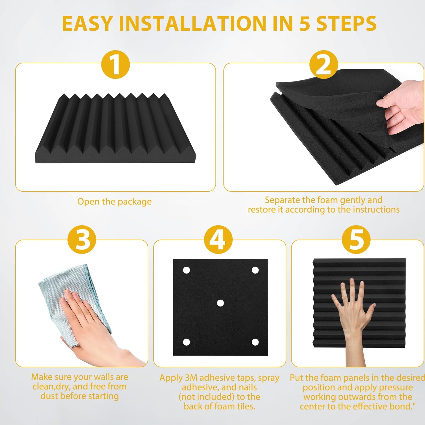 24 Pack Acoustic Foam Panels 1" x 12" x 12" Sound Proof Foam Panles Saiqiang Soundproofing Noise Absorbing Wedge Black Panels for Wall Studio Foams with Double-Side Adhesive