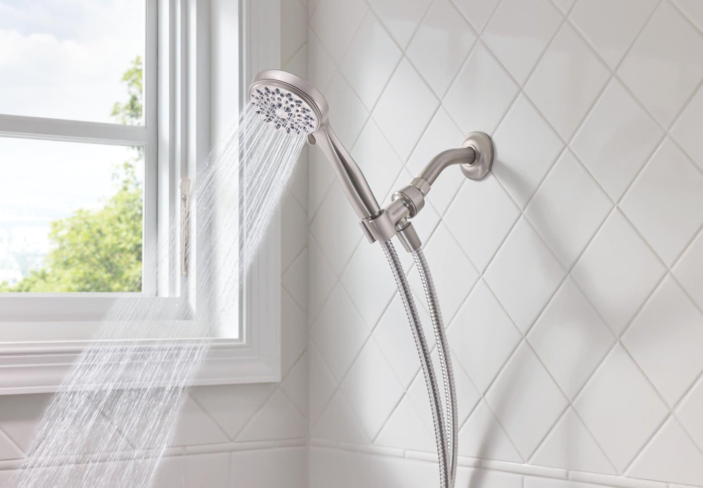 Moen 20091SRN 5-Setting Hand Held Brushed Nickel Spot Resist Shower Head, 2.5 GPM