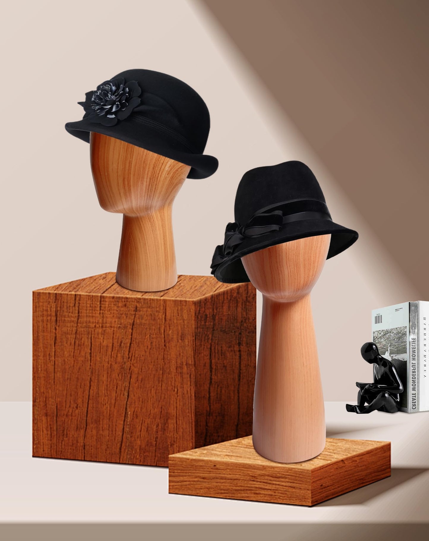 CHADWICK Mannequin Head Block, Hat and Wig Display Stand, Imitation Wooden Wig Head Stand, Abstract Dome Model Head, Manikin Head Hat Holder for Shop, Hair Salon, Home Decor, Durable GFRP Material