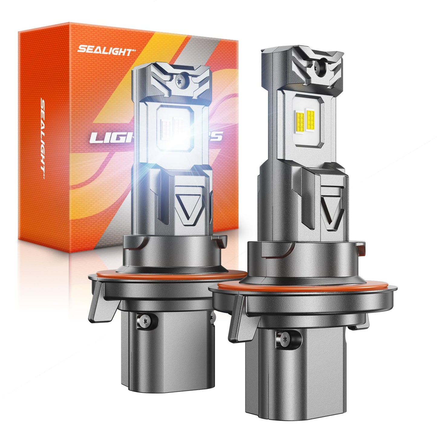 SEALIGHT H13/9008 LED Headlight Bulbs, 48000LM 900% Brighter High Beam/Low Beam Super Bright LED Headlights Conversion Kit, 6500K Cool White Plug and Play Halogen Replacement, Pack of 2