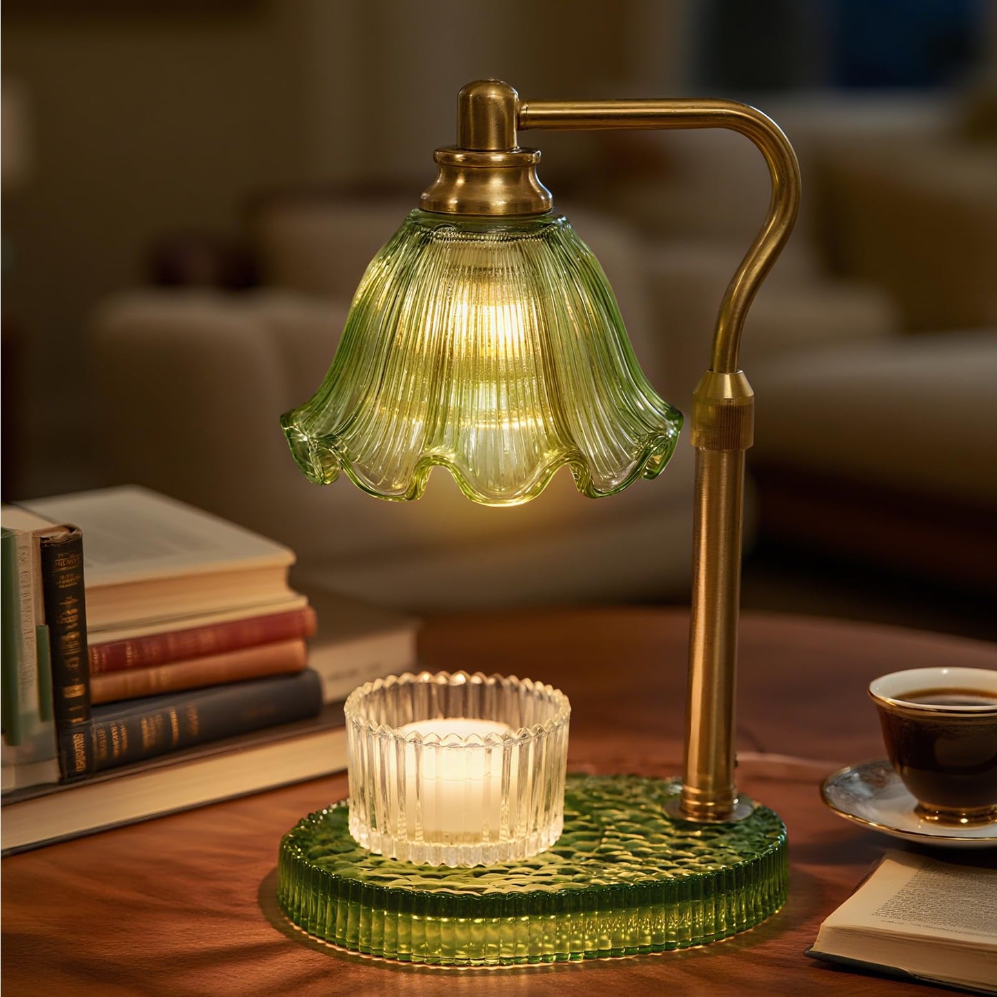 Candle Warmer Lamp with Adjustable Height & Timer - 4-Level Dimmable Wax Warmer for Jar Candles, Includes 2 Bulbs, Elegant Home Decor Gift (Green)