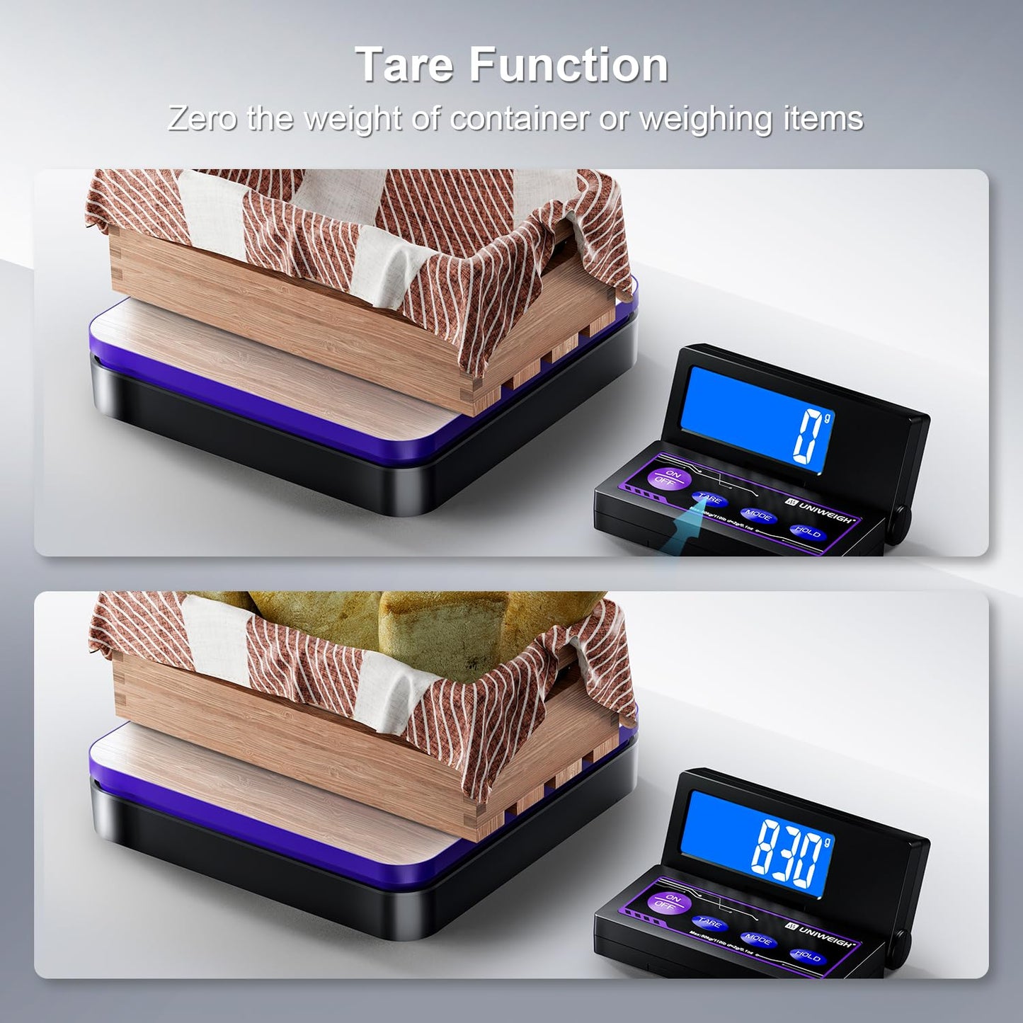 UNIWEIGH Digital Shipping Postal Scale 110lbs/0.1oz Accurate,Foldable LCD,Package Scale with Stainless Steel Platform/5 Units/Tare/Hold Function,Postage Scale for Packages,Mail Scale,Black + Purple