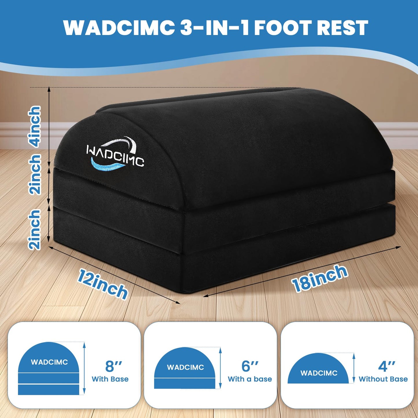 WADCIMC Foot Rest for Under Desk at Work, Warmer Feet Pocket Footrests,Foot Stool with Washable Cover,Comfortable Footrest with 3 Adjustable Heights, for Office Gaming Chair, for Leg Support, XL(18IN)