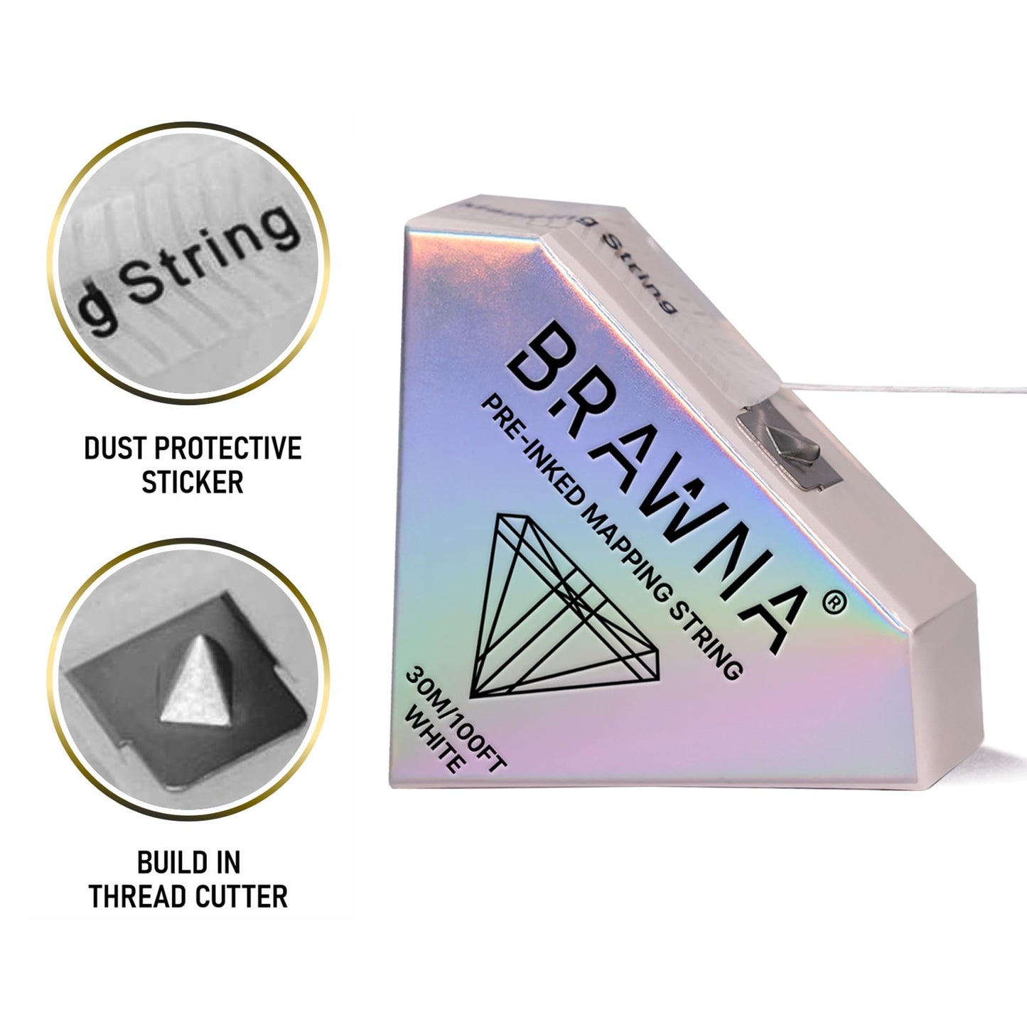 BRAWNA White Brow Mapping string for Eyebrow Measuring - Microblading Supplies - PMU Kit - Pre inked Mapping Thread - 4 Pack
