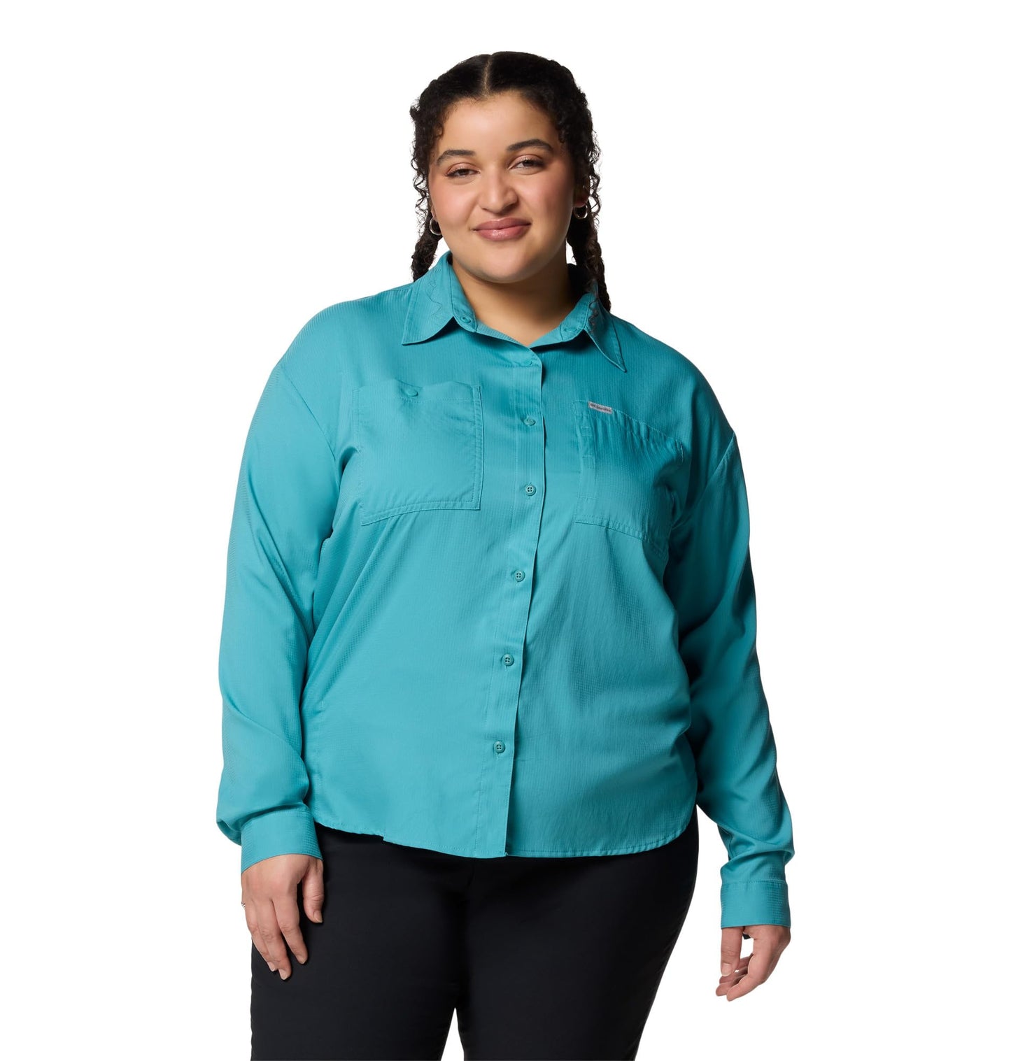 Columbia Women's Silver Ridge Utility Long Sleeve Shirt, Teal, 2X