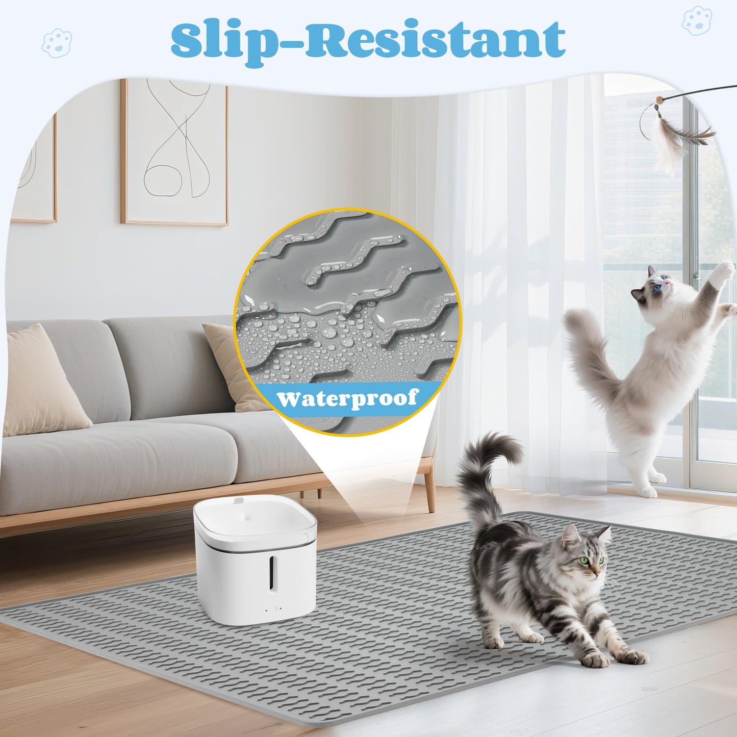 Colewin Cat Litter Mat,120x89cm Extra Large Litter Mats Silicone,Waterproof Floor Litter Box Mat Indoor,Jumbo Washable Cats Litter Mat Litter Trapping Mat Easy Clean XXL(Grey)