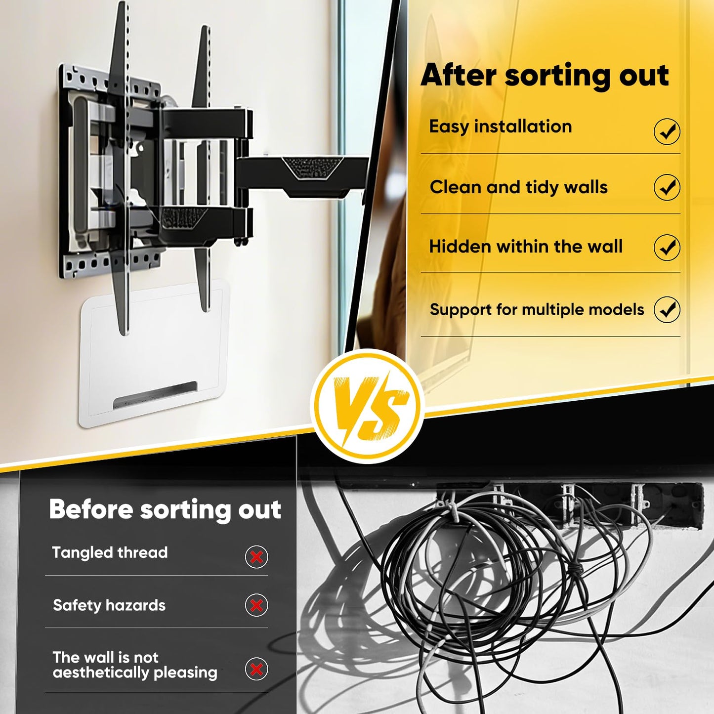 9" in-Wall TV Media Box - Recessed Outlet & Network Enclosure for Wall Mount TV Compatible with Apple, Fire Stick, Samsung One Connect Mini WiFi Friendly Recessed TV Outlet Box