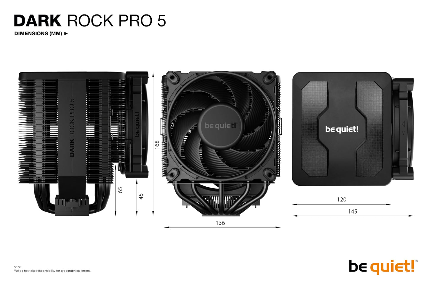 be quiet! Dark Rock Pro 5 Quiet Cooling CPU Cooler | Immensely High Airflow | 7 high-Performance Copper Heat Pipes | Speed Switch | Thermal Grease | BK036