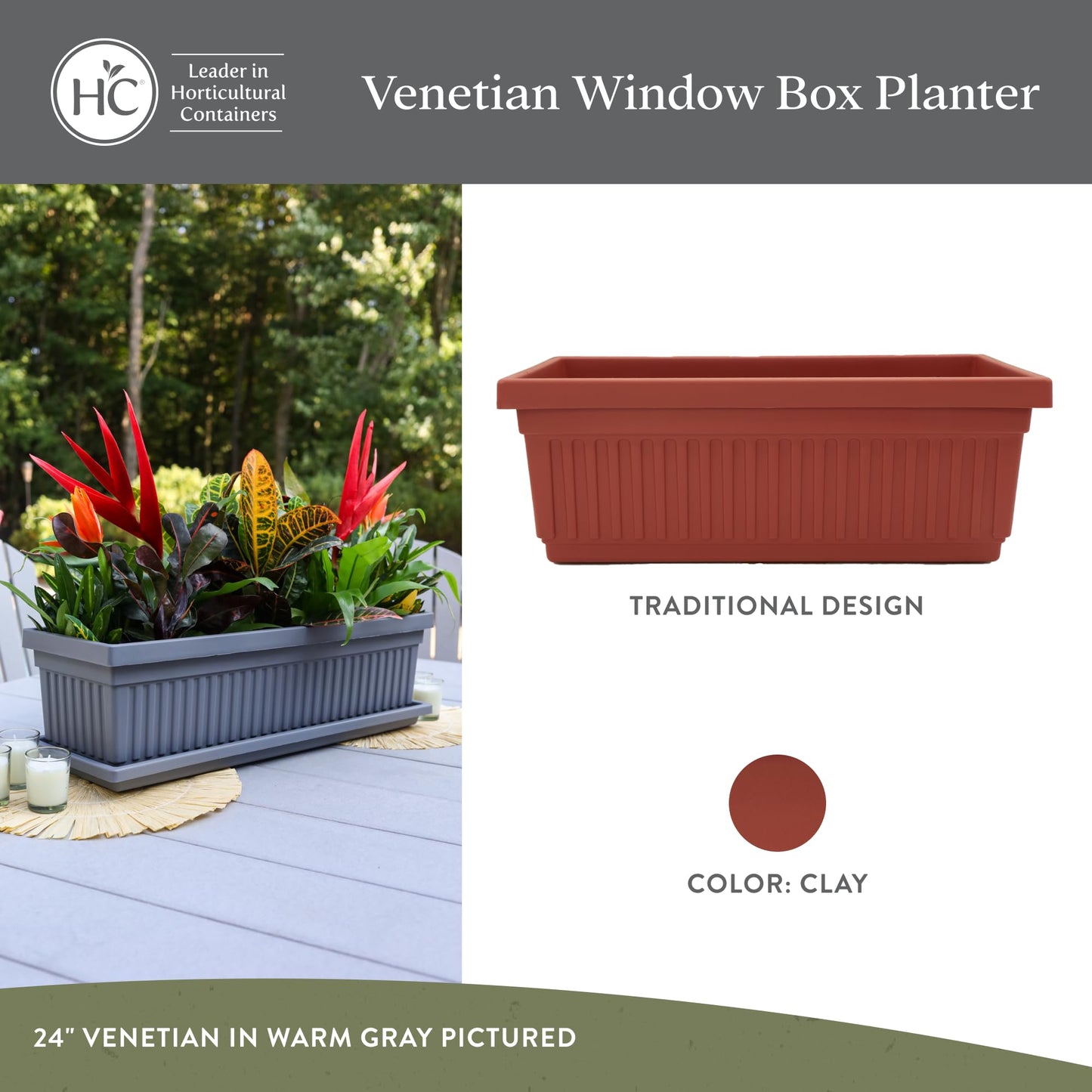 The HC Companies Venetian Window Planter Box w/Drain Plug - Long Planter Box for Windowsills, Balconies & More - Plastic Large Rectangular Planters for Herbs & Flowers (24" Sandstone, Pack of 2)