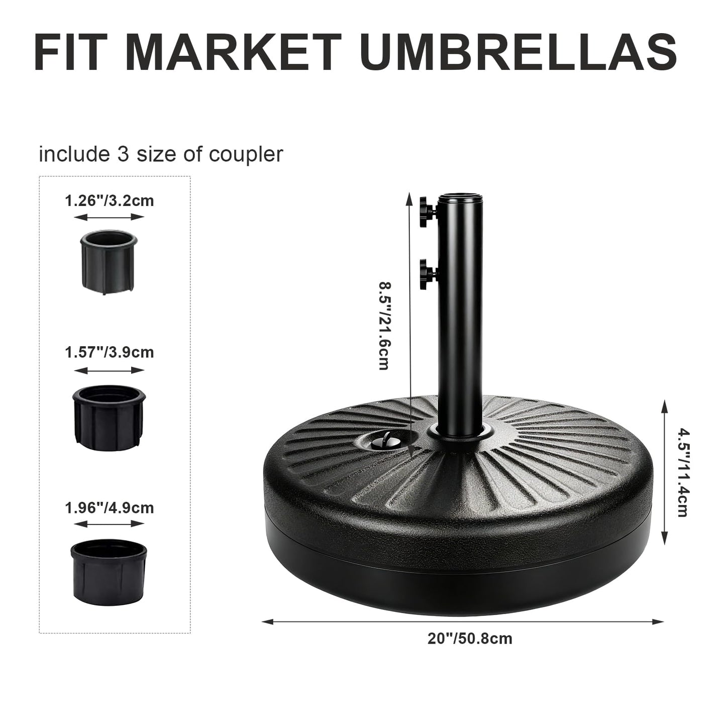 SunHalo Gear 20" Heavy Duty Fillable Patio Umbrella Base-Sand/Water Weighted Market Umbrella Stand for Deck,Lawn,Yard,Poolside,Market,Beach | 50lbs Capacity, Universal Fit & Anti-Tip Design