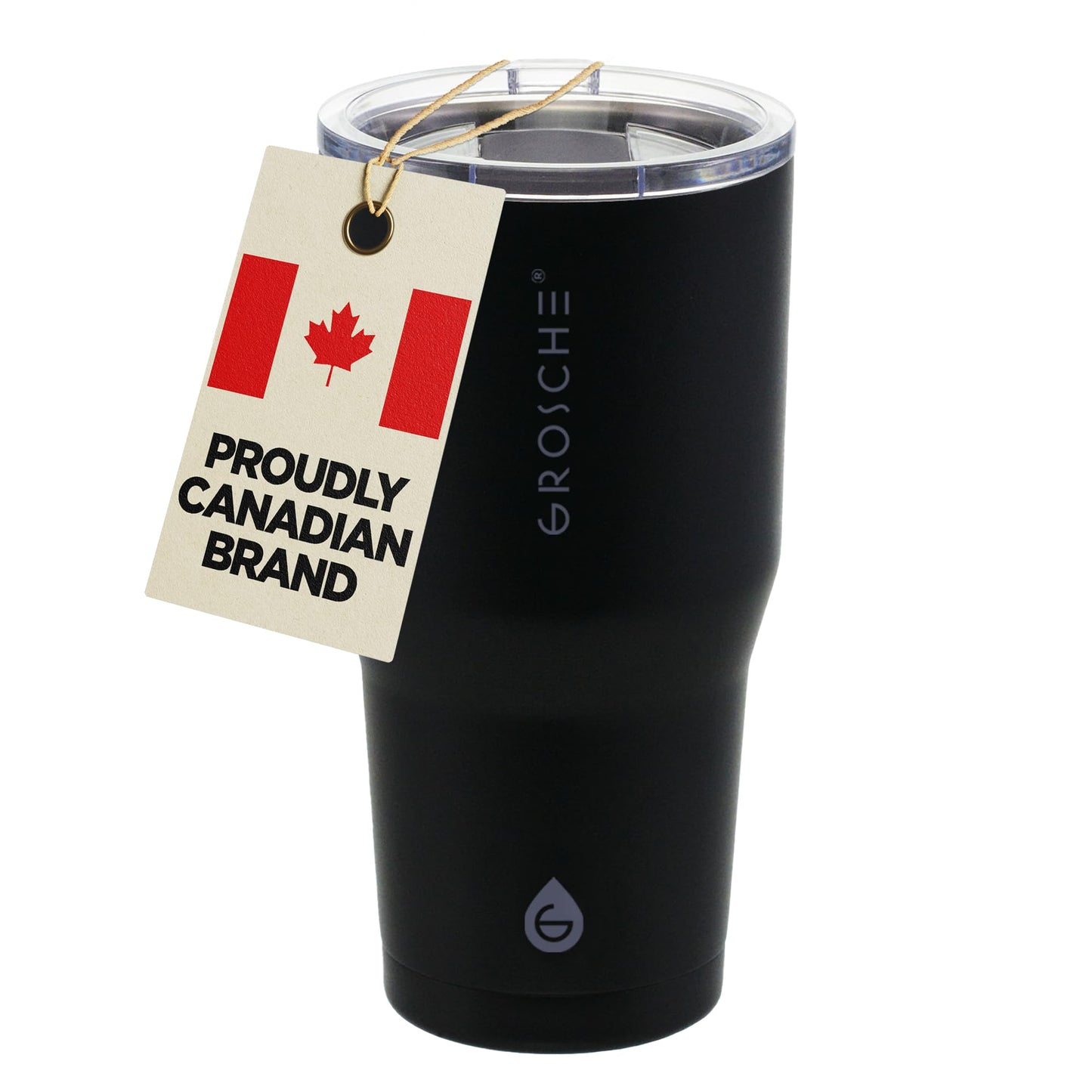 GROSCHE Yukon Insulated Coffee Mug with Lid - Durable Travel Mug, Stainless Steel Tumblers, Vacuum Insulated Coffee Tumbler for Hot or Cold Beverages, Canadian Brand! - 20 fl. oz, Black