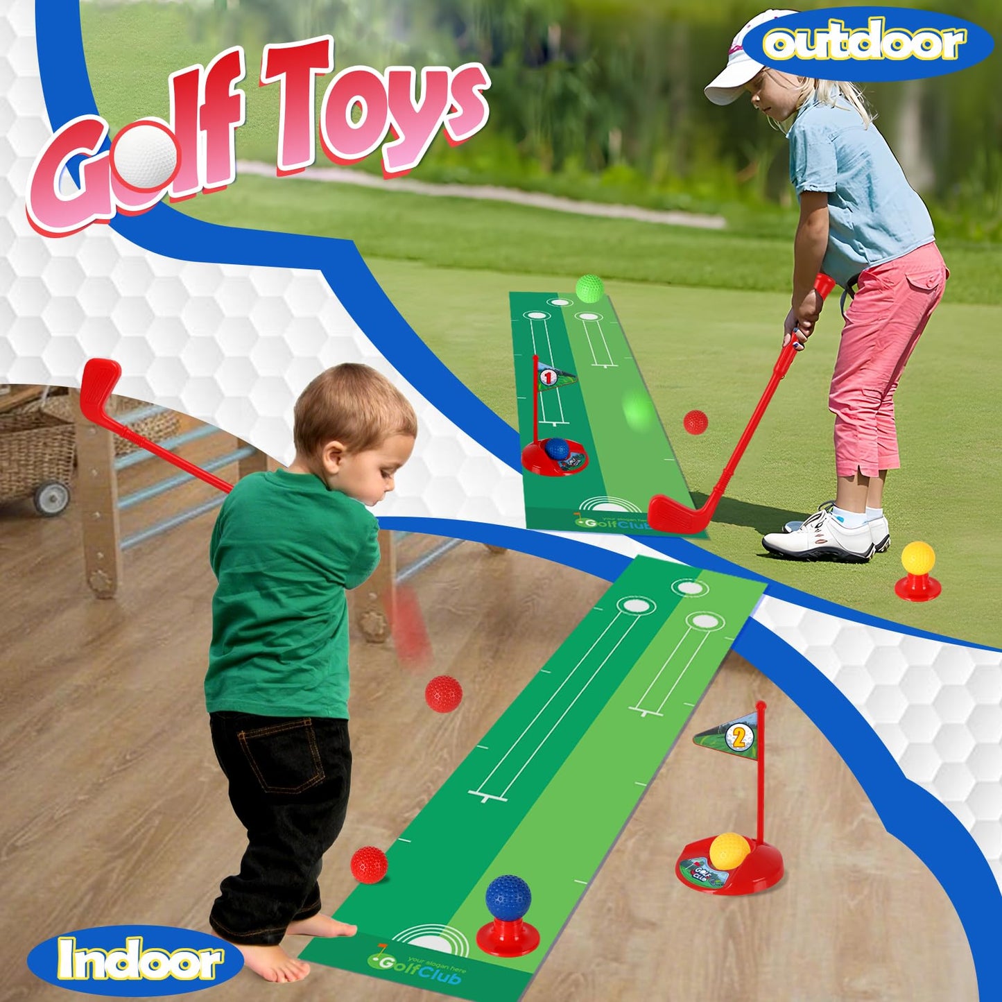 SUPER JOY Toddler Golf Set with Mat, Kids Golf Cart with 4 Clubs & 8 Balls, Indoor Outdoor Golf Toys for Boys Girls, Mini Golf Gifts for Baby 3-5 Years Old