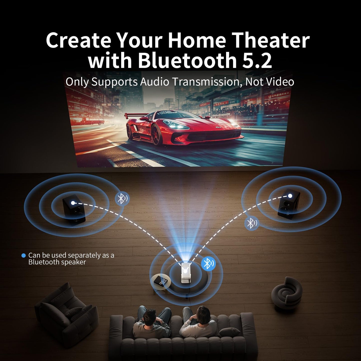 Tecaki Native 1080P Projector 4K Projector with WiFi and Bluetooth, Electric Focus & 180° Rotation, Portable Outdoor Projector Compatible with HDMI, USB, TV Stick, Phone for Home/Outdoor Use