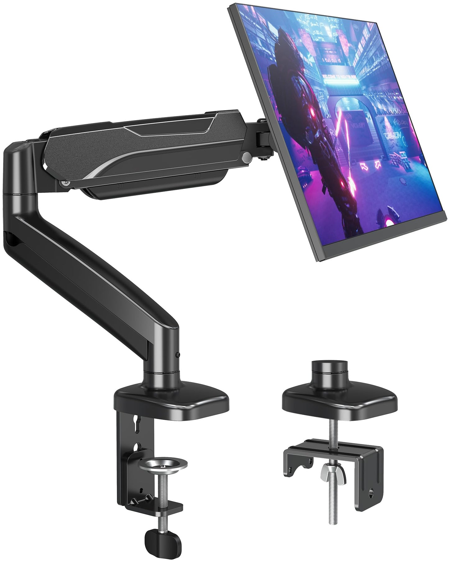 MOUNTUP Single Monitor Desk Mount Holds Screen up to 32 inch, Height Adjustable Monitor Arm, Computer Monitors Stand with Clamp/Grommet Base, VESA Mounts Fit 4.4-17.6lbs Computer, Black
