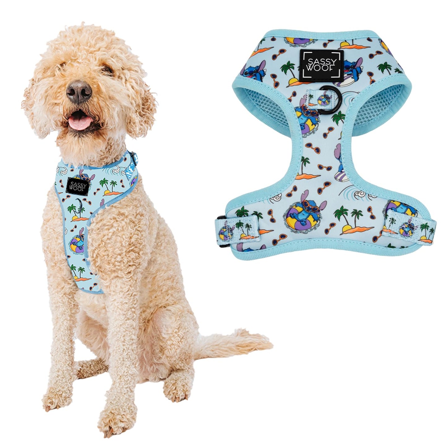 Sassy Woof Dog Adjustable Harness - Disney Stitch - L, Breathable Mesh, No Pull Design with Two D-Rings, Patented Design, Ideal for Large Dogs - Officially Licensed