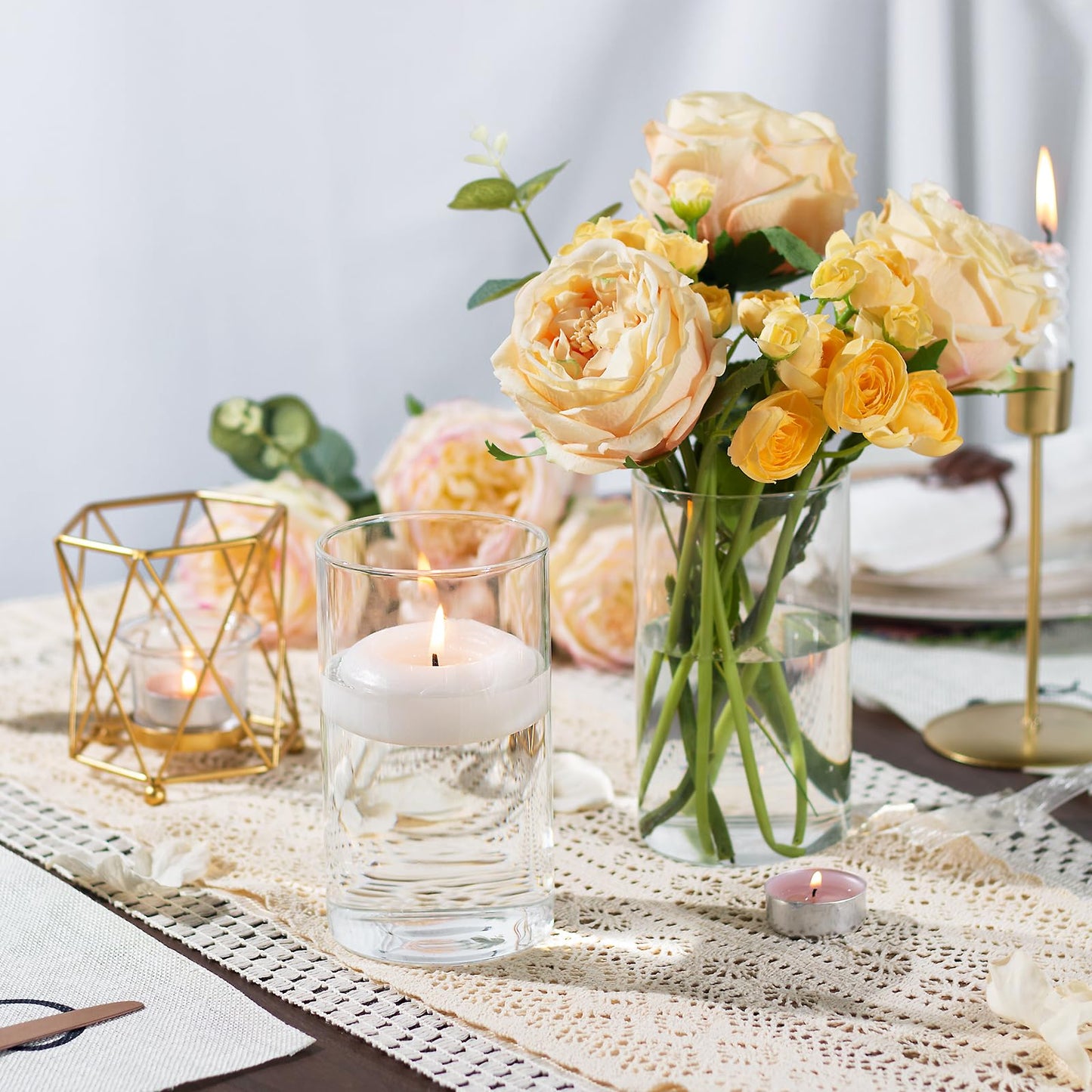 TBWIND 12pcs Glass Cylinder Vases for Centerpieces, Clear Vases for Wedding Decorations and Indoor Home Decor, 6 Inch Tall Glass Flower Vases, Hurricane Candle Holder for Table Shelf