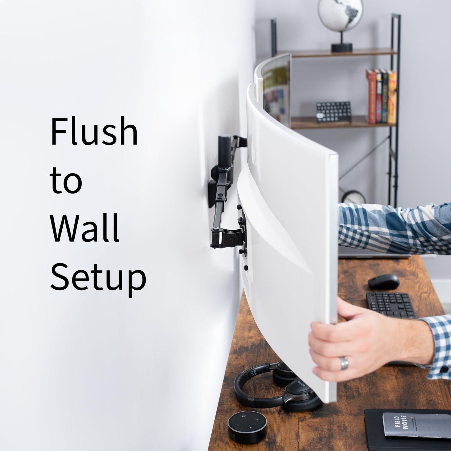 VIVO Premium Dual Ultra Wide LCD LED 27 to 38 inch Monitor Wall Mount, Heavy Duty, Telescoping Arms, Flush Wall Setup, Fits 2 Screens, Black, MOUNT-TS38B