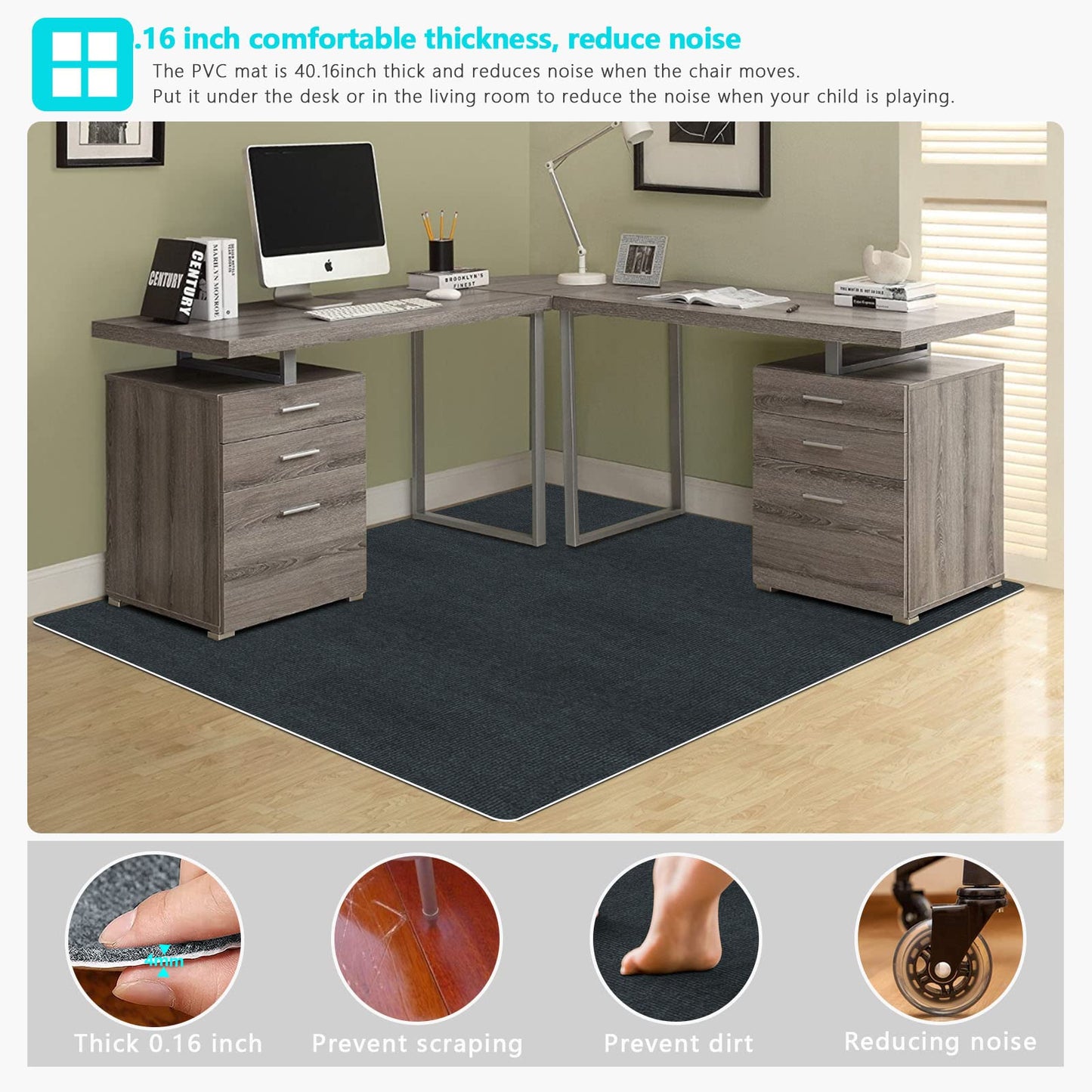 Office Chair Mat Carpet Floor Mat JAYFAN Office Rug Gaming Desk Mat Computer Chair Mats About 55" X 63" PVC Floor Mat Carpet Chair Mats Floor Protector Non Slip Rug Pad Chair Mat for Hardwood Floor