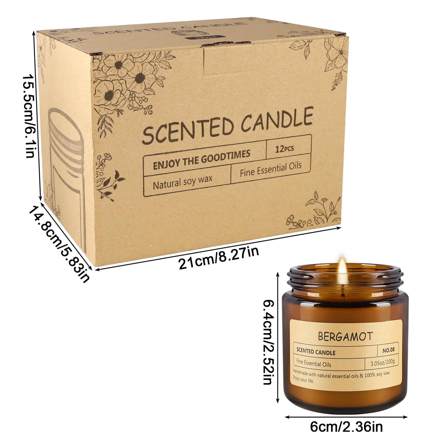12 Pack Scented Candles - 3.5 oz Scented Candles Fine Gift Set - Soy Wax with Essential Oils - Great Gift for Women, Mothers, Friends and Colleagues.
