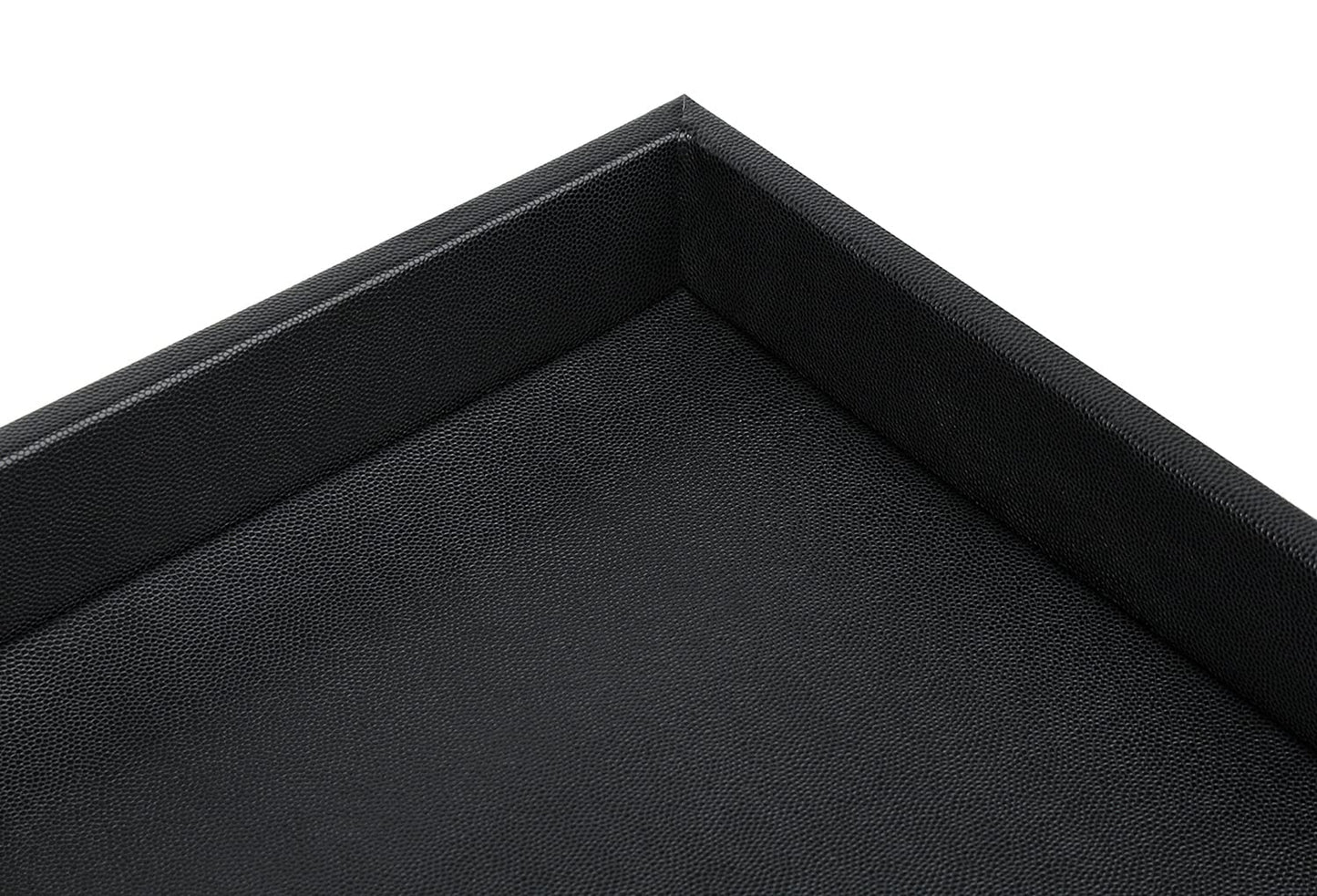 HofferRuffer Extra Large Serving Tray with Handles, Elegant Faux Leather Storage Decorative Tray for Coffee Table, Ottoman, Console Table, 20 x 16 x 2.2 inches (Black Tray+Golden Handle)