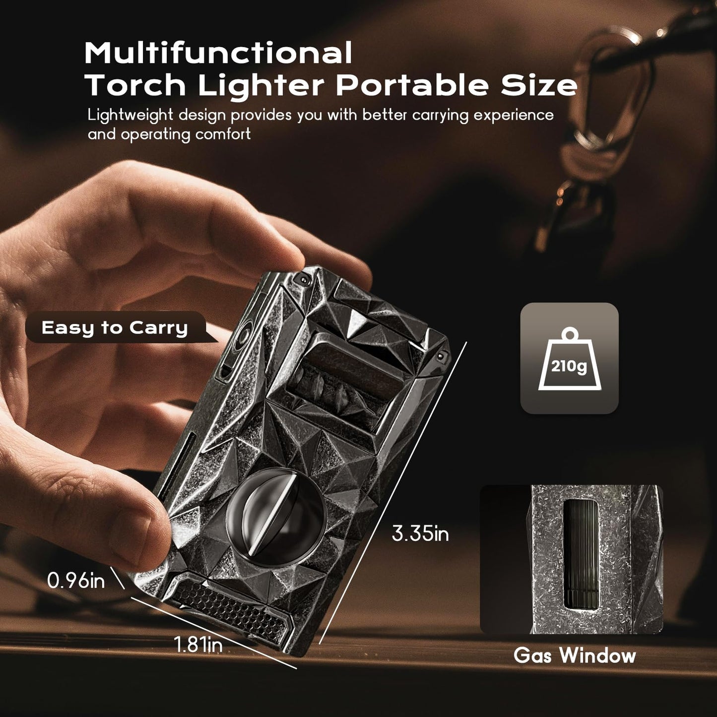 5-in-1 Torch Lighter, with V-Cutter, Holder, Punch, Draw Enhancer Tool, Windproof Triple Flame Torch Lighter, Multifunctional Accessories Gifts for Men, Refillable Butane Lighter for Candles, Travel