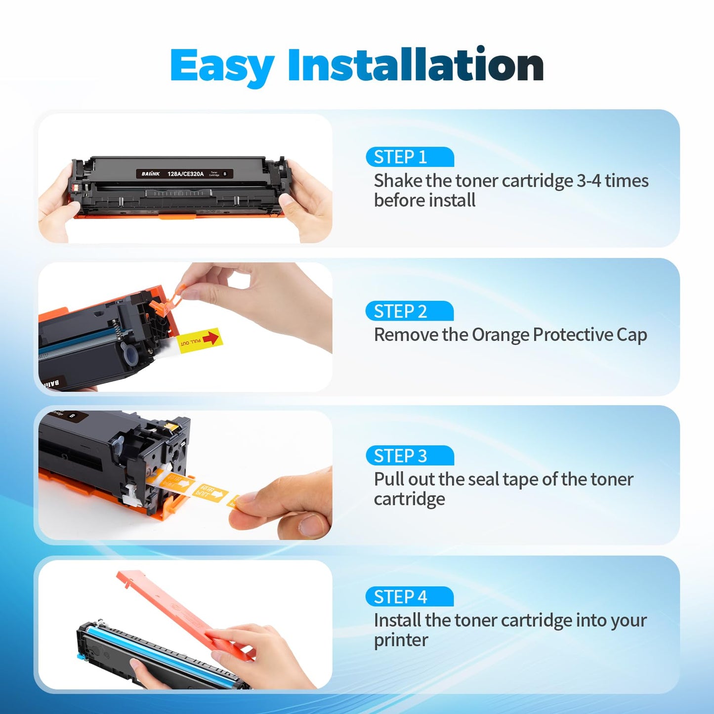 BAIINK 128A Compatible Toner Cartridge Replacement for HP 128A Toner Cartridges 4 Pack CE320A CE321A CE322A CE323A Compatible for HP LaserJet Pro CM1415fn CM1415fnw CP1525n CP1525nw Printer (4-Pack)