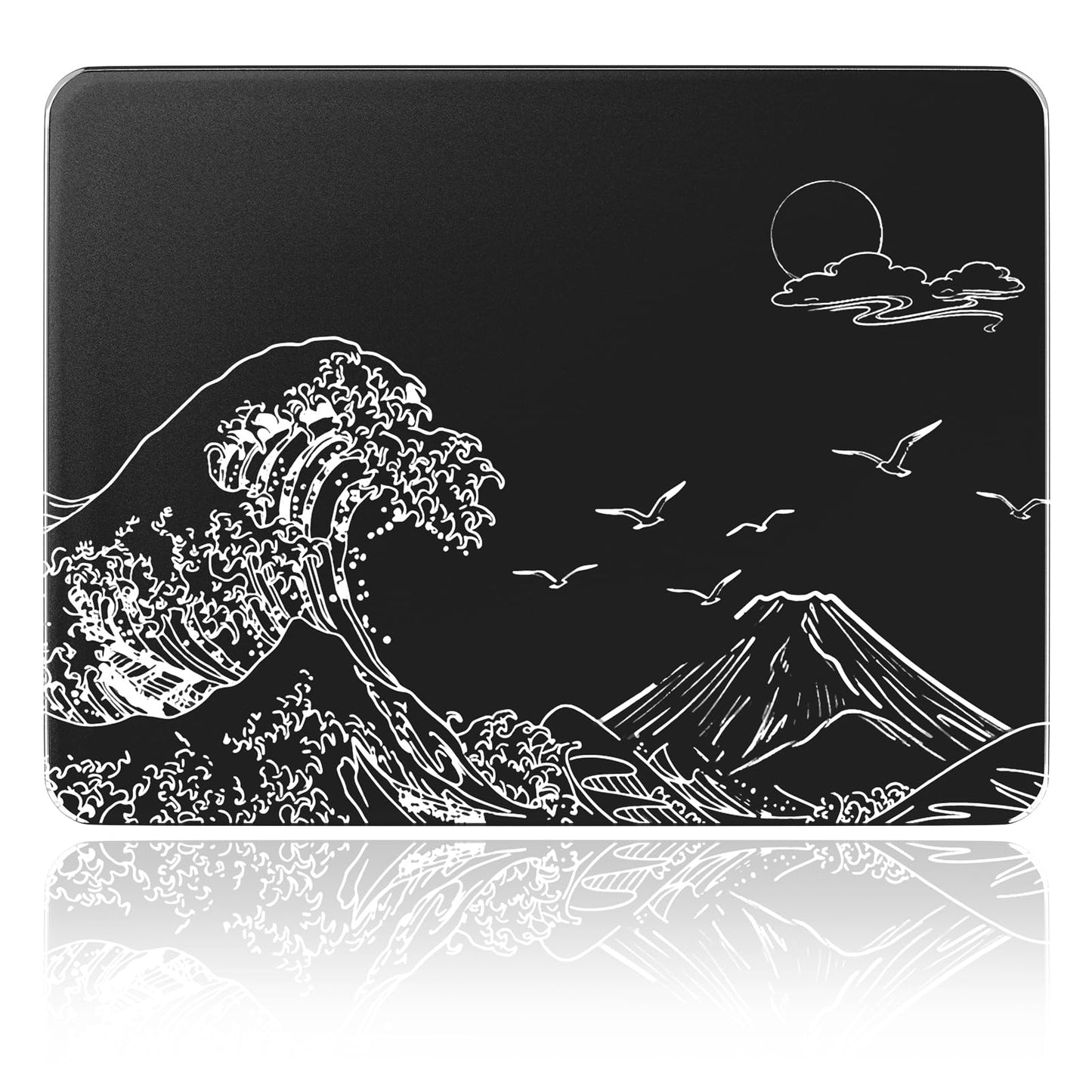 ATTACK SHARK CM05SE Glass Gaming Mouse Pad, 16.14x12.20x0.2in Mouse Mat, Non Slip 9H Hard Mousepads, Nano-Textured Glass Surface with Improved Precision and Speed for FPS Players-Black Wave