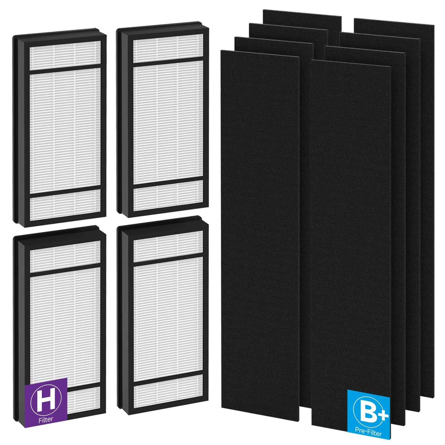 4 True HEPA Replacement Filter H and 8 Carbon Pre-filter B, Compatible with Honeywell Filter H, HRF-H1C,HRF-H2C, HRF-B2C,Honeywell HPA050, HPA060, HPA150, HPA160, HHT055, HHT155 Series Air Purifiers