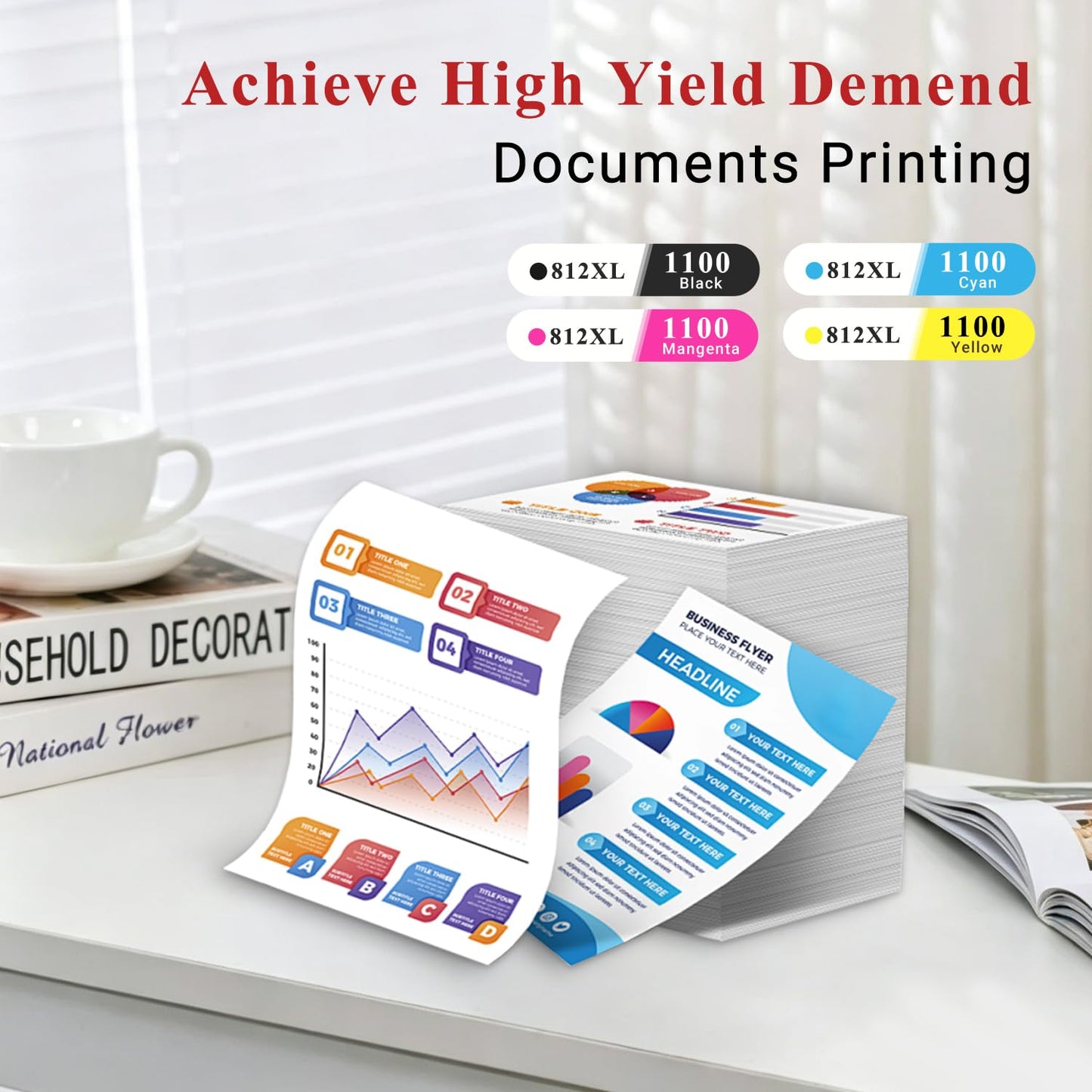 812XL Ink Cartridges Combo Pack High Yield Remanufactured Replacement for 812xl Ink Cartridge 812 812 XL Ink Cartridges,Workforce Pro WF-7820 WF-7840 WF-7310 WF 7820 7840 7310 EC-C7000 Printer,4 Pack