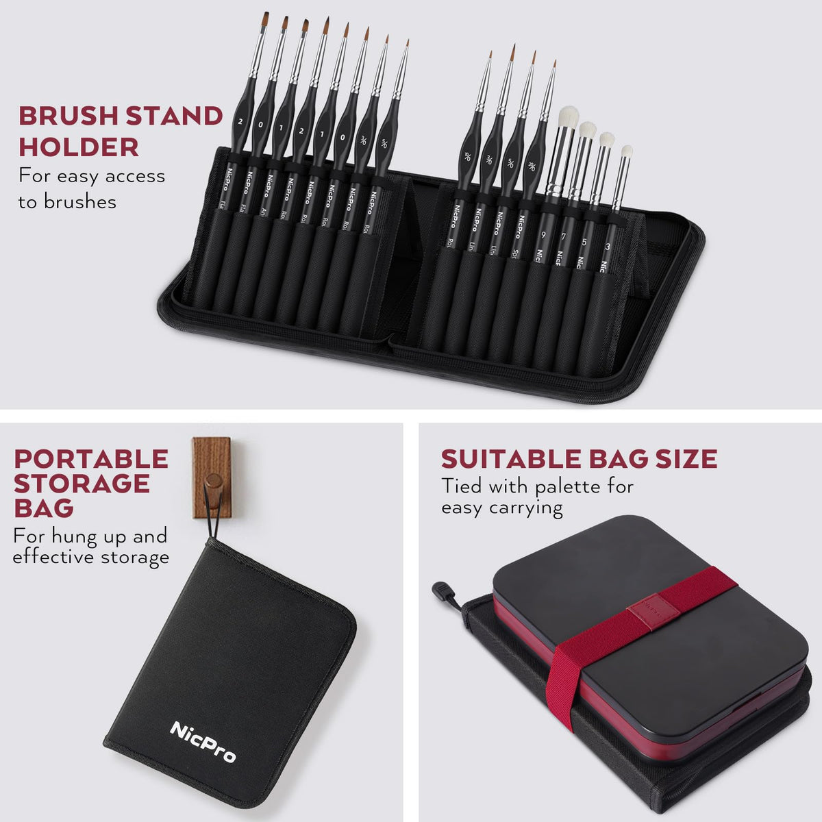 Nicpro Professional Miniature Painting Acrylic Kit, Stay Wet Palette & 16PCS Detail Paint Brushes Drybrush with Nylon Bag, Pallet Paper, 4PCS Sponge, Mixing Paint Saver Palette for by Number Models