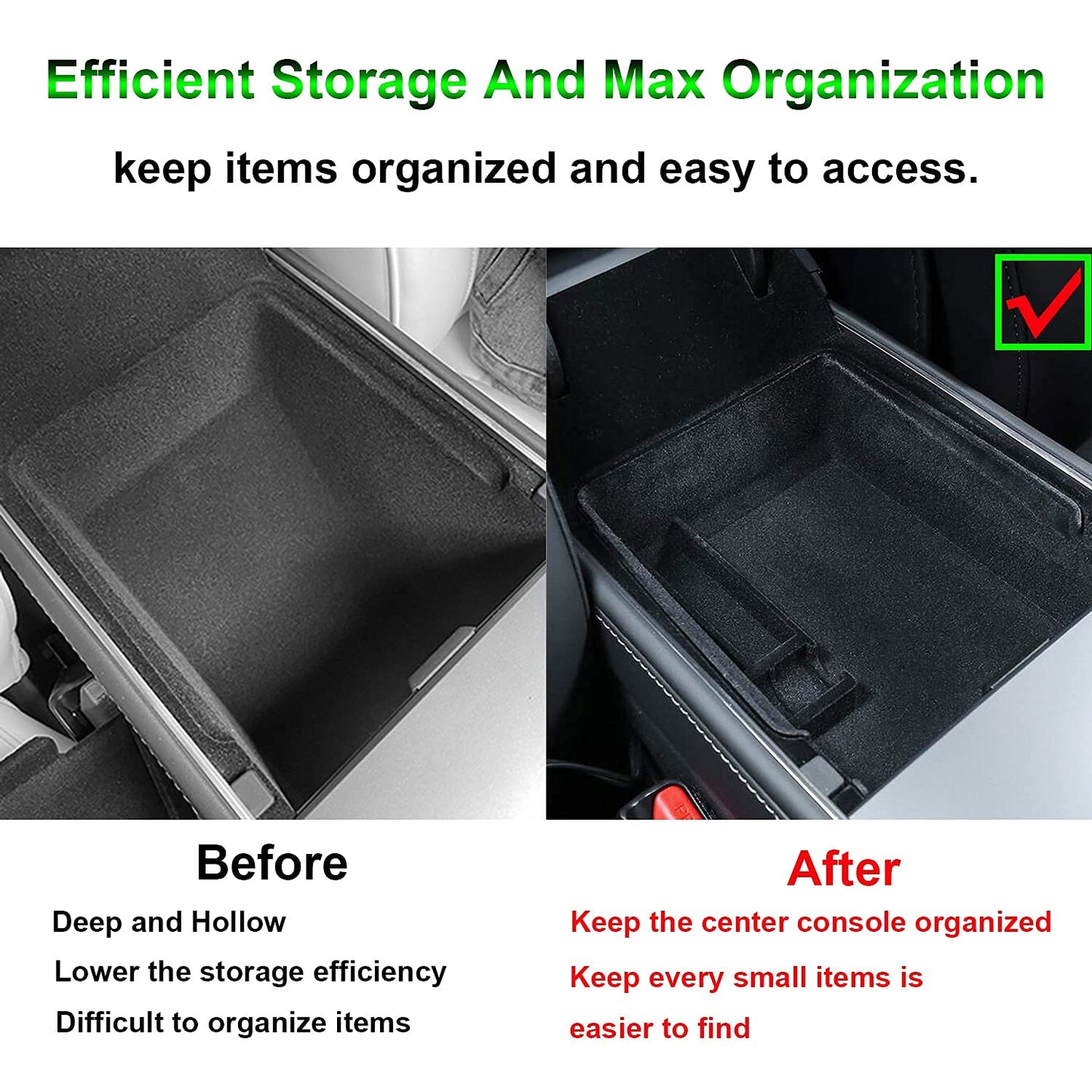 Center Console Organizer Tray Cup Holder Insert 4PCS for 2021 2022 2023 2024 Tesla Model Y and 2021-2023 Tesla Model 3 Interior Accessories Flocked Organizer Armrest Hidden Cubby Drawer Storage Box