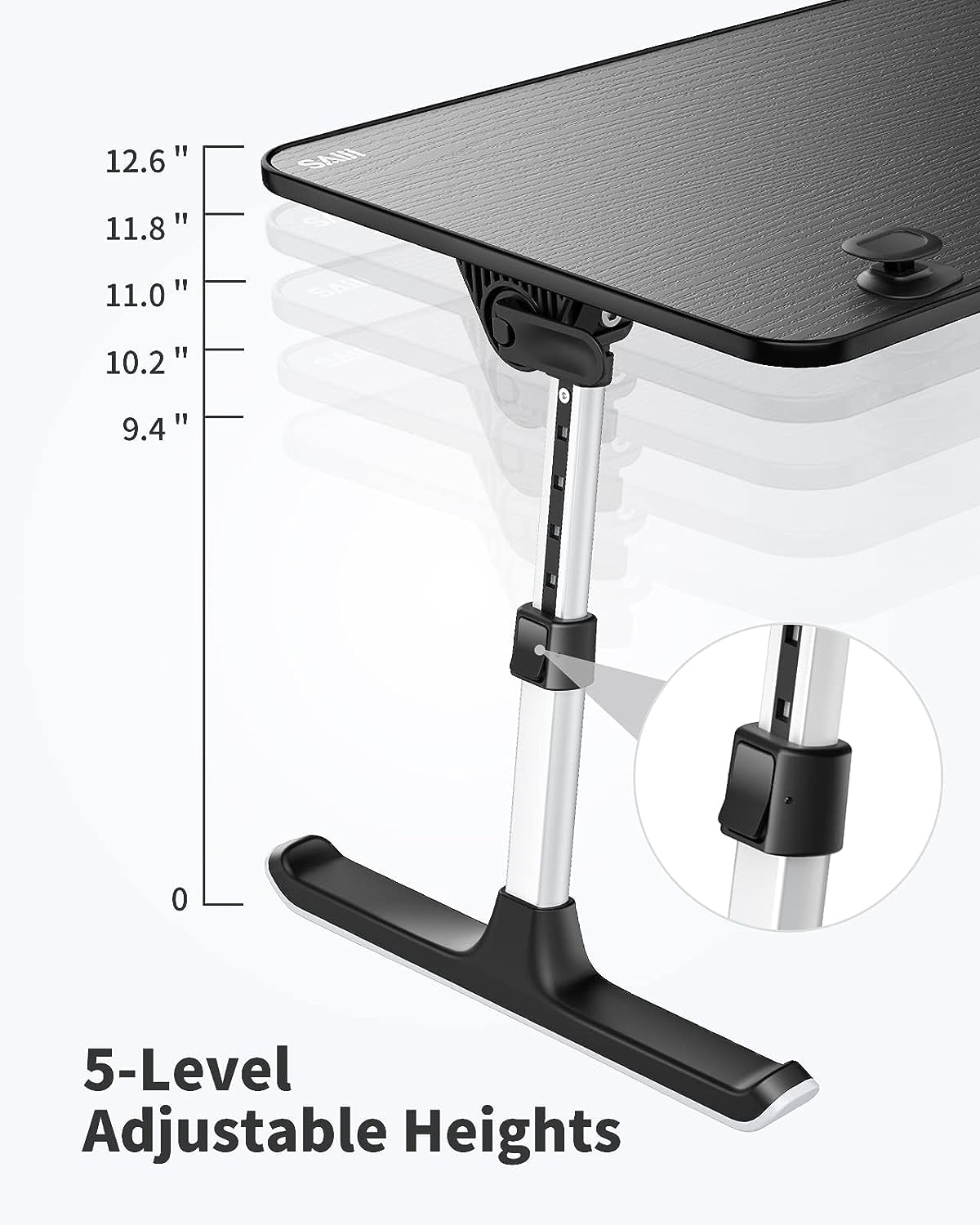 SAIJI Height & Angle Adjustable Laptop Stand for Bed, Lap Desk Bed Tray Table, Light Weight Foldable Portable Laptop table for Couch Sofa Chair Floor Desk for Adults, Kids (Black)
