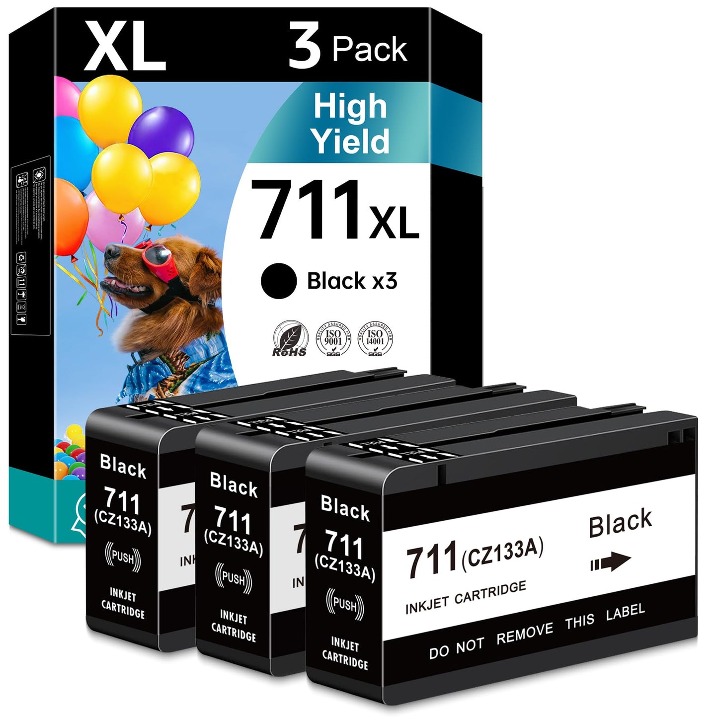 Mutikor 711XL Black Ink Cartridge Compatible Replacement for HP 711 Cartridge Black XL for Designjet T530, T525, T520, T130, T125, T120, T100 Series Printer - 3 Pack 711 bk