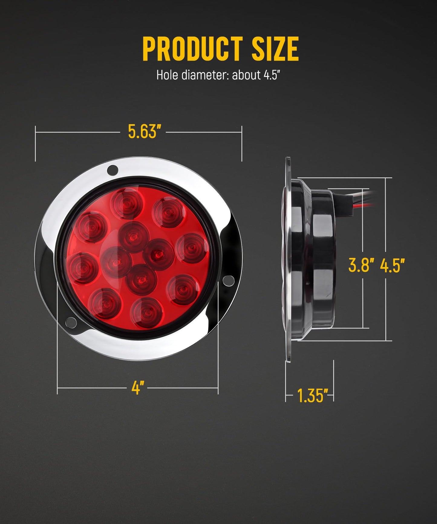 Partsam 4 Red + 2 White 4" Round Led Stop Turn Tail Back-up Reverse Fog Lights Include Lights Flange Mount 12 LED for Truck Trailer RV