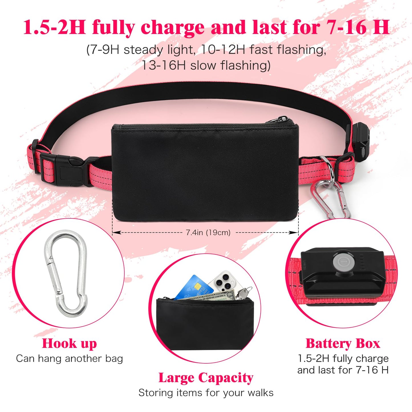Vizbrite LED Hands Free Dog Leash, Waist Leash for Dog Walking, Retractable Bungee Light Up Dog Leash, Reflective Running Leash for Jogging, Training, Hiking