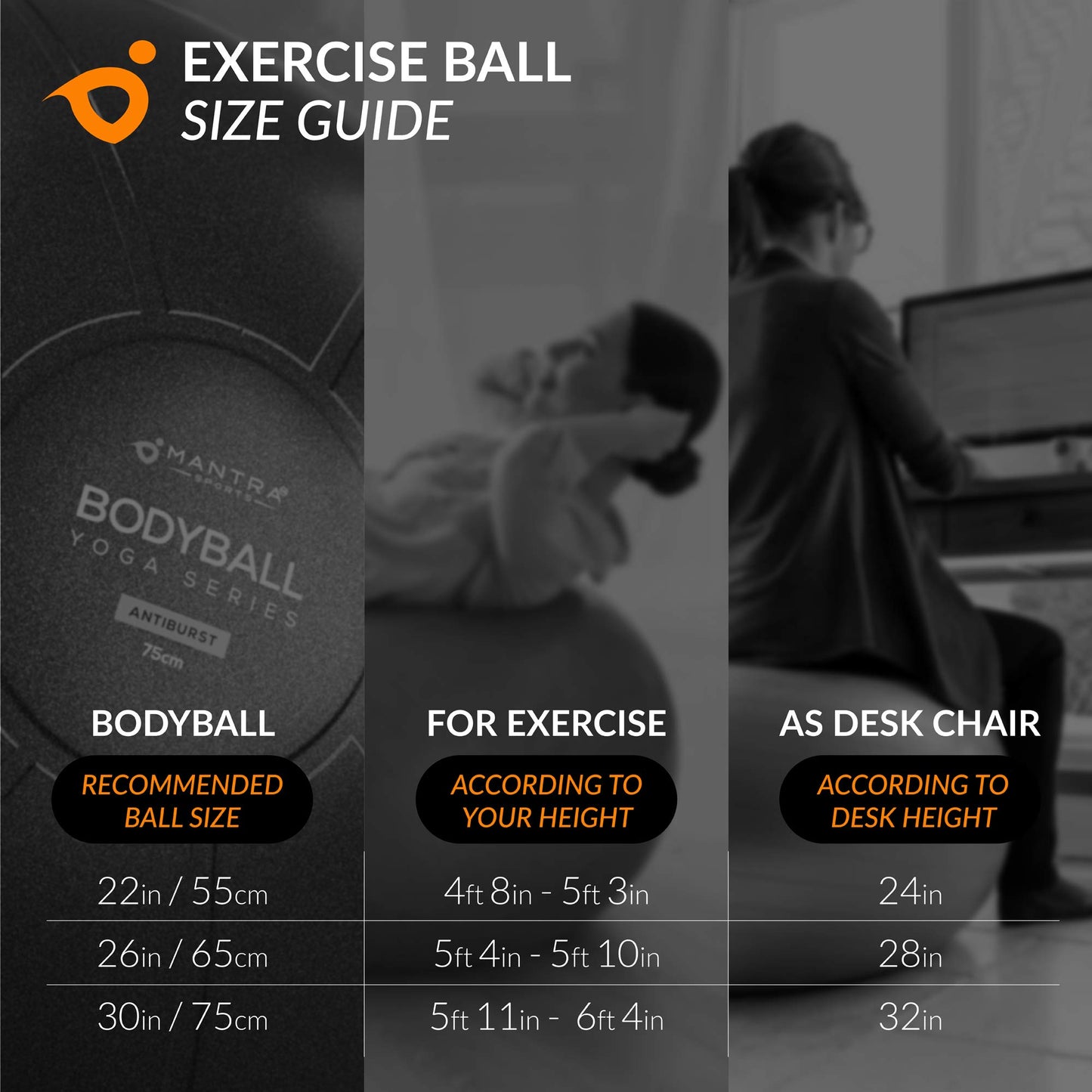 Exercise Ball - Yoga Ball Chair for Pilates, Home Fitness & Gym Workout. Extra Thick Pregnancy Ballon for Labor, Balance, Stability & Birthing - Swiss Ballon Exercice for Adults with Pump & Wall Chart