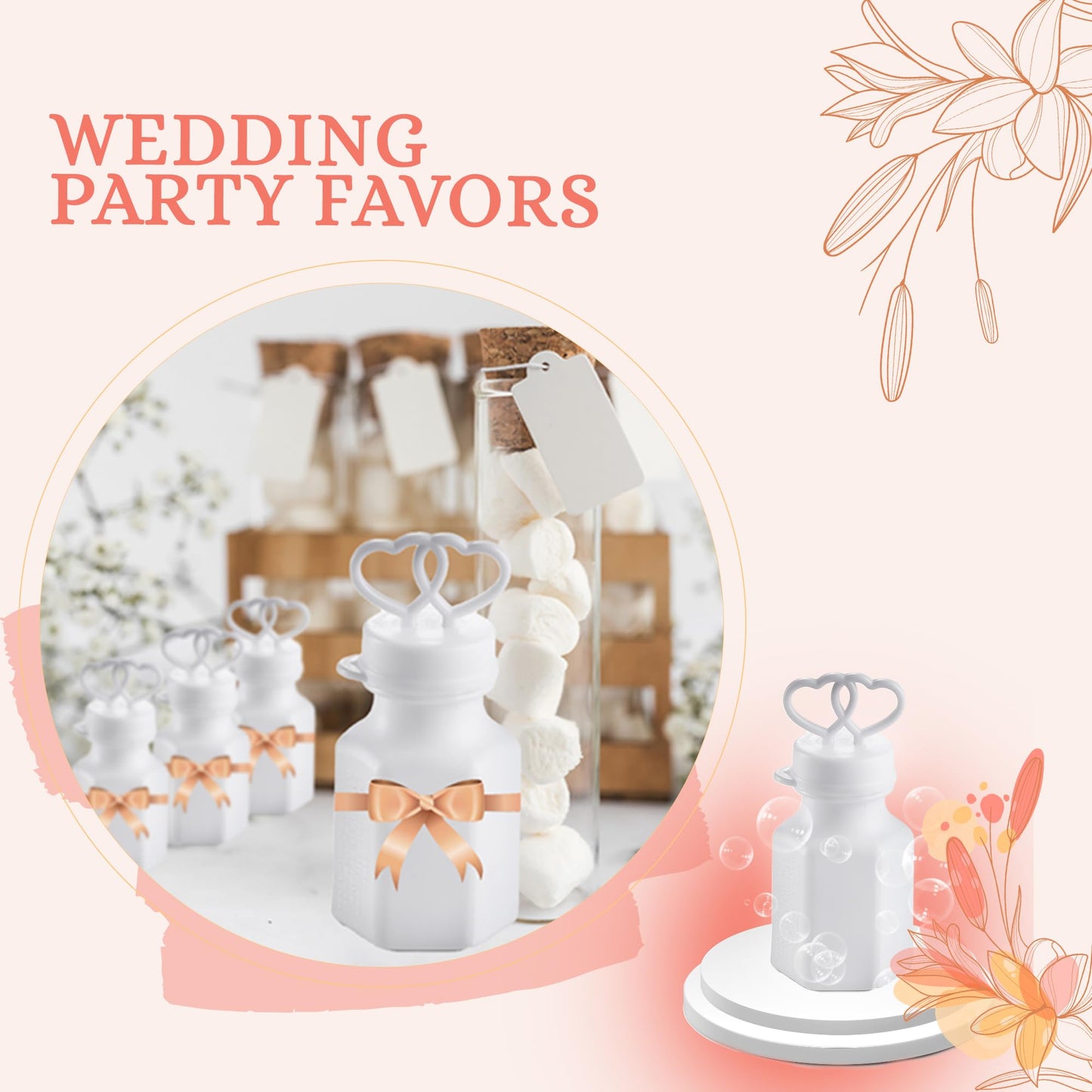 Bulk Wedding Bubbles with Wands - (96 Count) Mini Double Heart Top Bubbles for Wedding Send Off, Bridal Party Favors, Engagement, Anniversary Celebrations, Toy Gifts for Kids, Boys or Girls