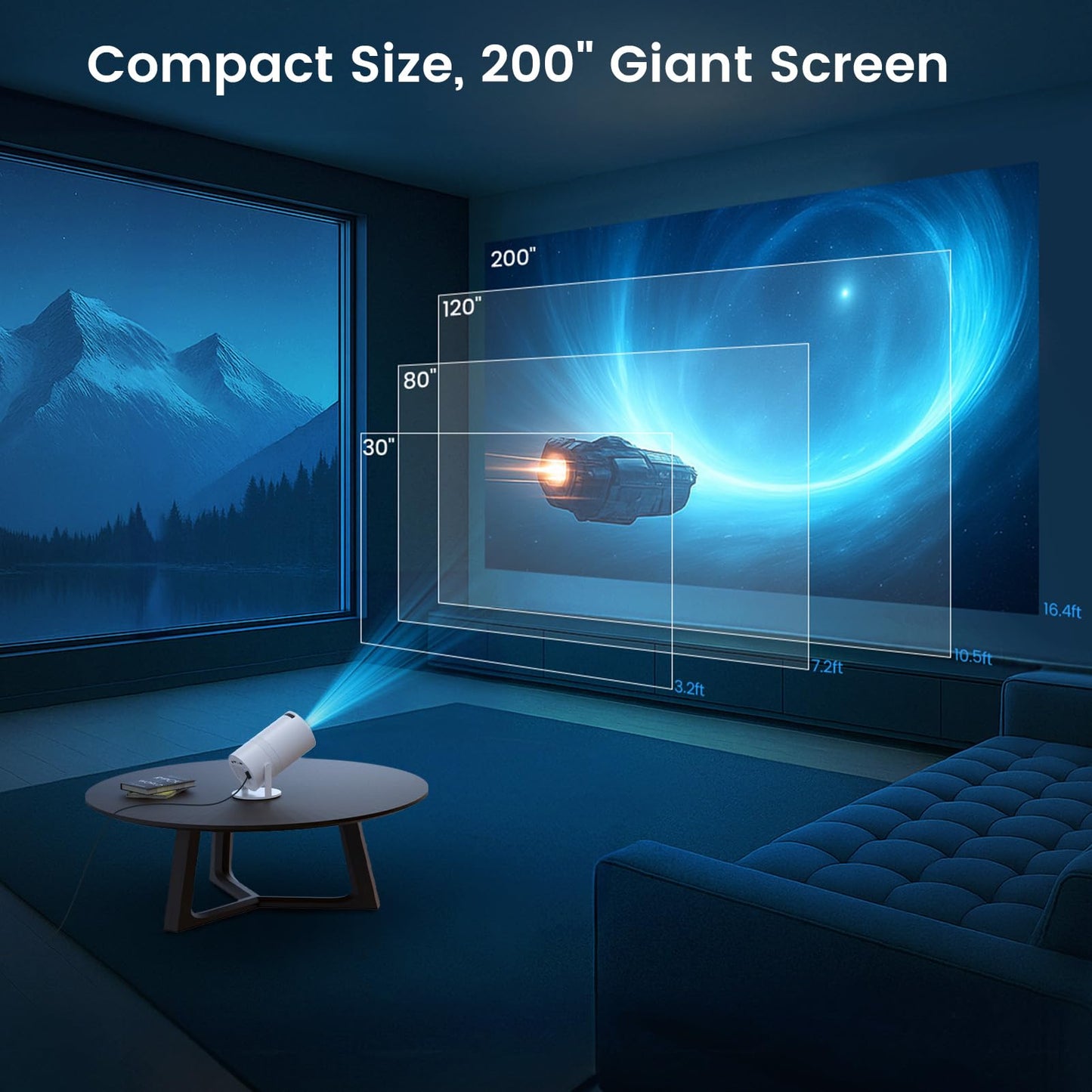 Tecaki Mini Projector Full HD 1080P, Portable Projector with WiFi and Two-Way Bluetooth, 180° Rotatable, Auto Keystone, Dust Removal Design, Compatible with Smartphone, TV Stick, HDMI