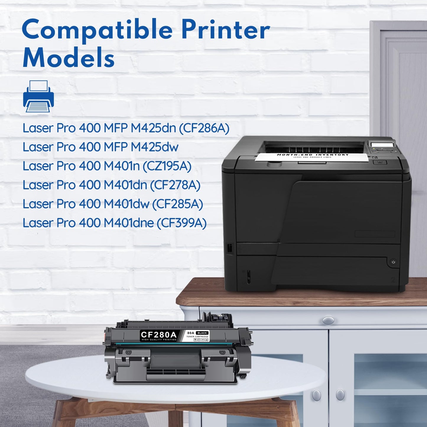 CF280A 80A Toner Cartridge Black High Yield, Replacement for HP 80A CF280AD1 Works with Laser Pro 400 M401n, M401dn, M401dw, M401dne, M425dw; Laser Pro 400 MFP M425dn Printer Cartridge | CF280A-2PK