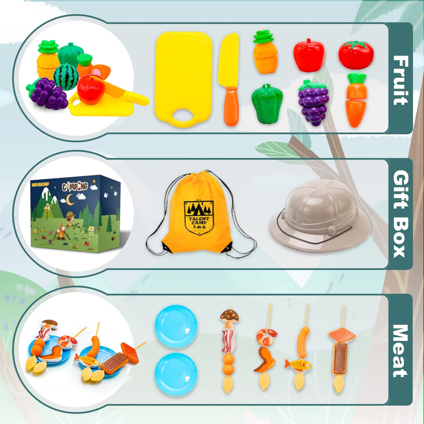 Camping Toys for Kids - Pretend Campfire for 3 4 5 6 7 Year Old Boys Girls - Pretend Play with Toy Campfire/Play Food/Oil Lantern/Kids Explorer Kit