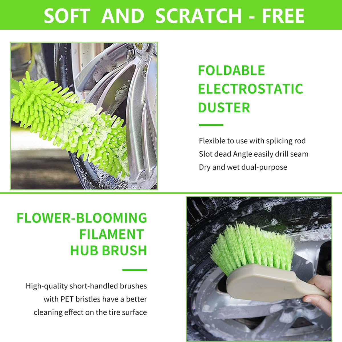 Meetchen Car Cleaning Kit 158cm 62" Car Wash Brush Mop Kit with Long Handle and Car Detailing Kit for Cars, Trucks, SUVs, RVs, Caravans and Household Use